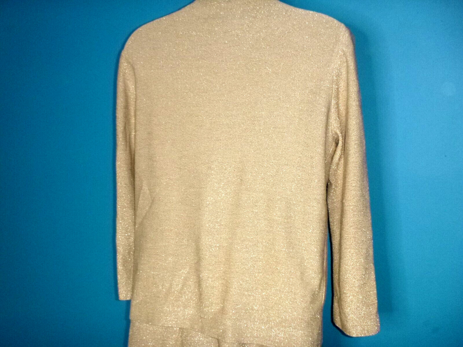 Vtg 60s Gino Paoli 2 Pc Wool Knit Cardigan & Skirt Set Gold metallic Beading S/M