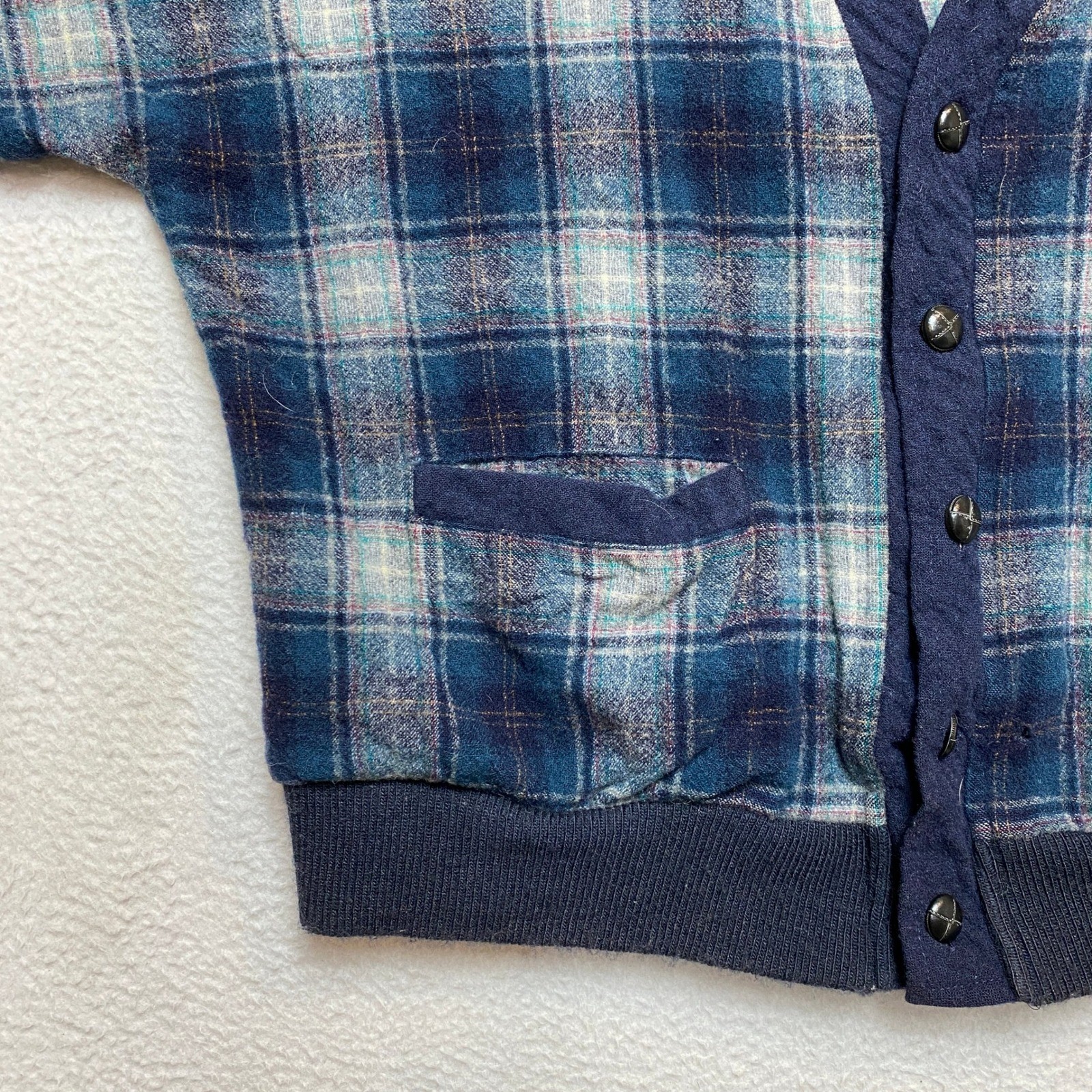 Pendleton Sweater Womens Large Blue Cardigan Plaid Virgin Wool