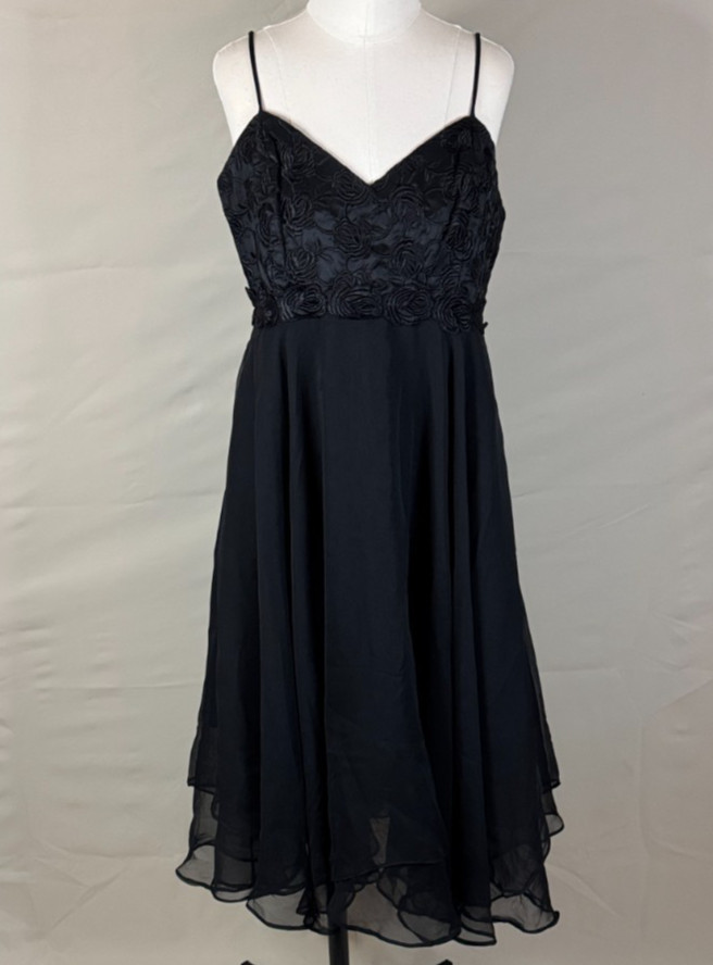 Vintage 1990s Fashion 1001 Nights Black Floral A-Line Midi Dress