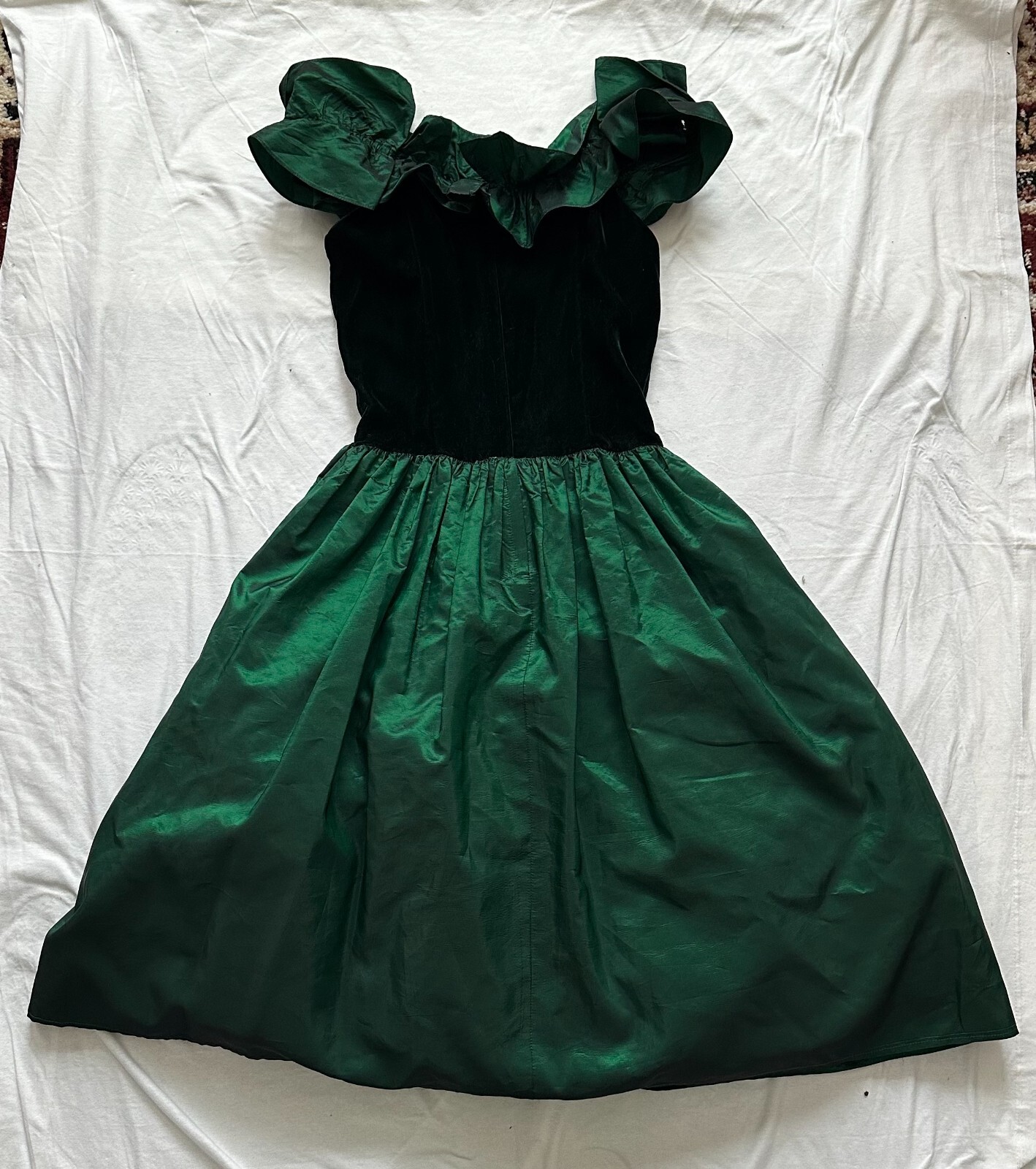 vtg gunne sax by jessica mcclintock emerald green and black velvet dress size S