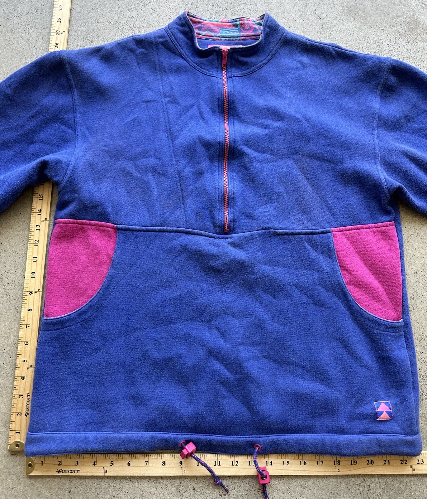 Vintage SSP Segrets Sun Prints Half Zip Blue & Pink Pullover Sweater Size M