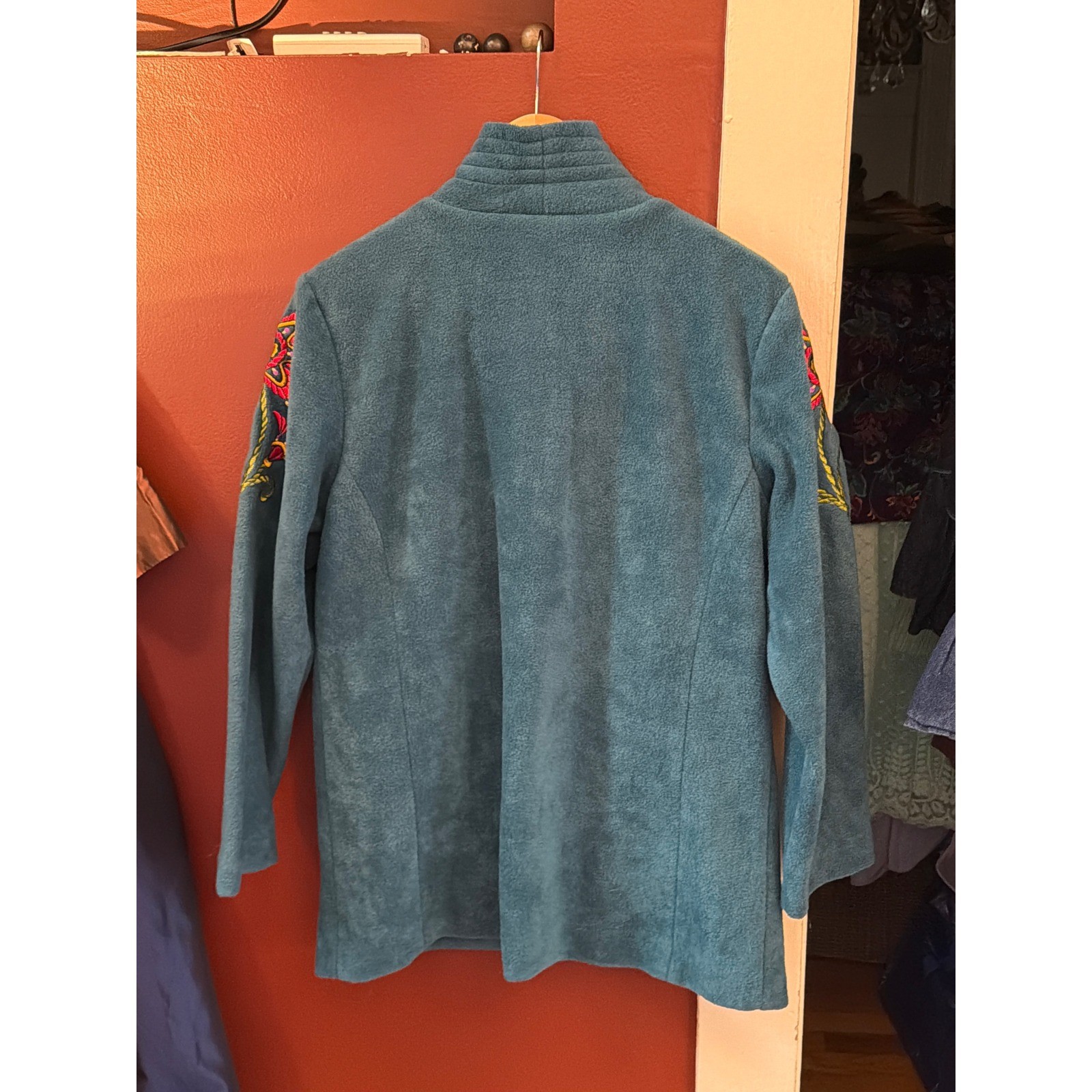 Vintage Bob Mackie Wearable Art Jacket Embroidered Floral Teal Boho Maximalist