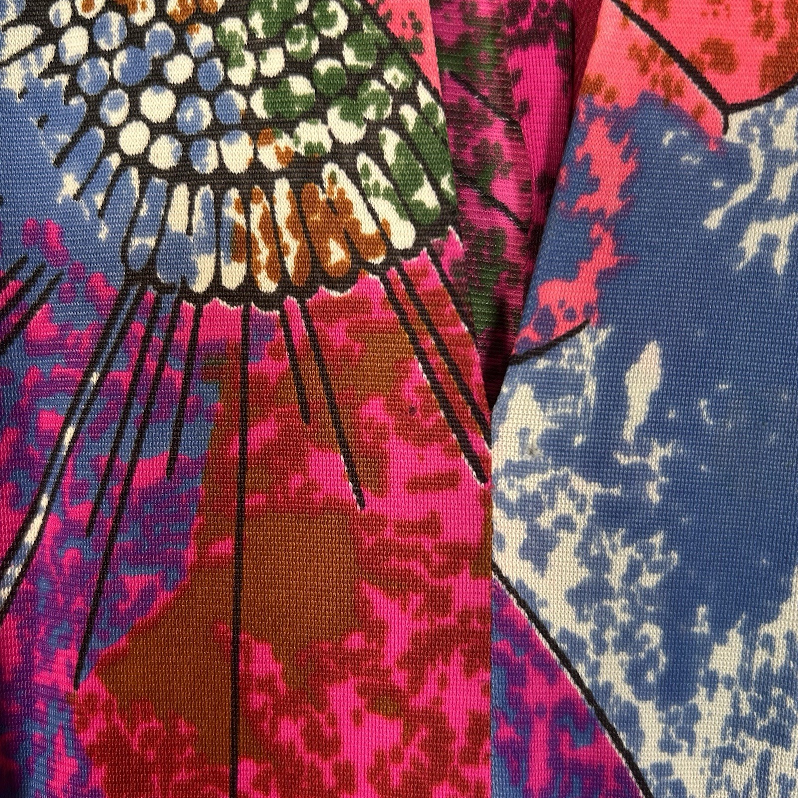 VTG 60s Floral Abstract Mock Neck Hippie Psychedelic Long Maxi Dress Sz M