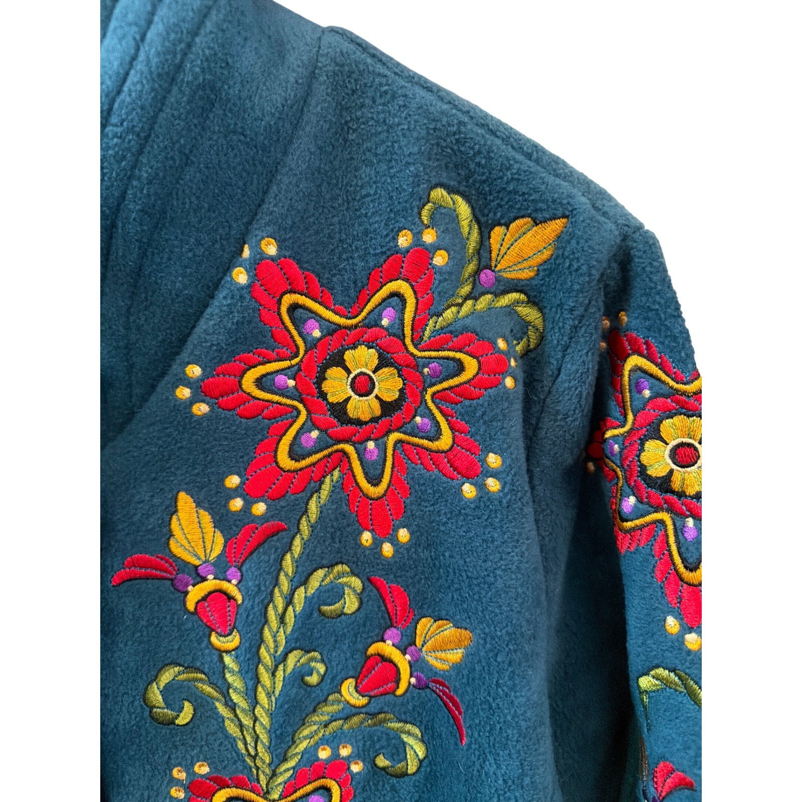 Vintage Bob Mackie Wearable Art Jacket Embroidered Floral Teal Boho Maximalist