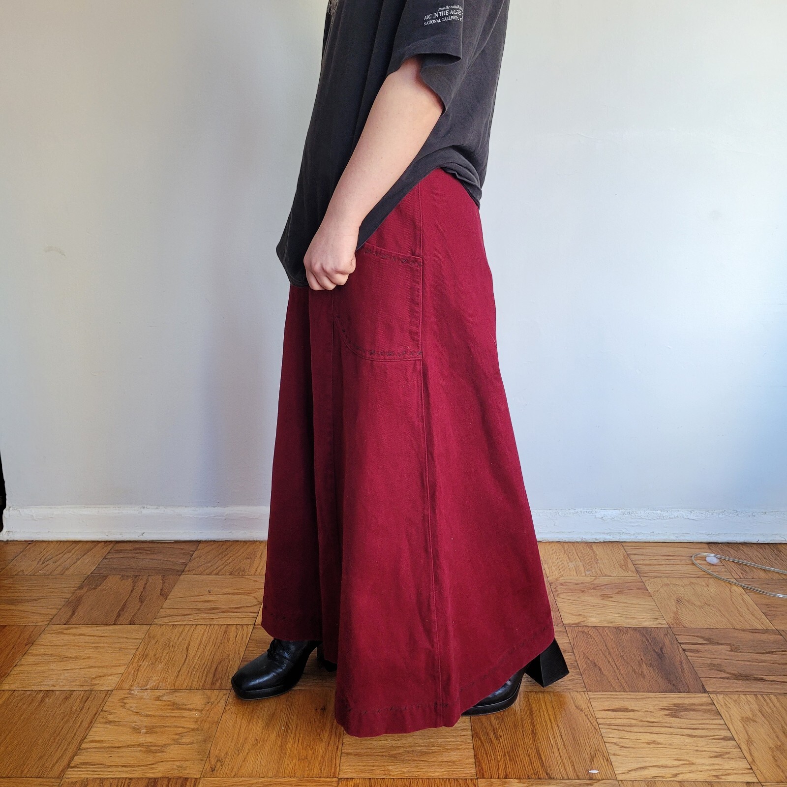 Vintage Maroon Wide Leg Bell Bottom High Waist Pant Hippy Rave 24″ Bell Size 29