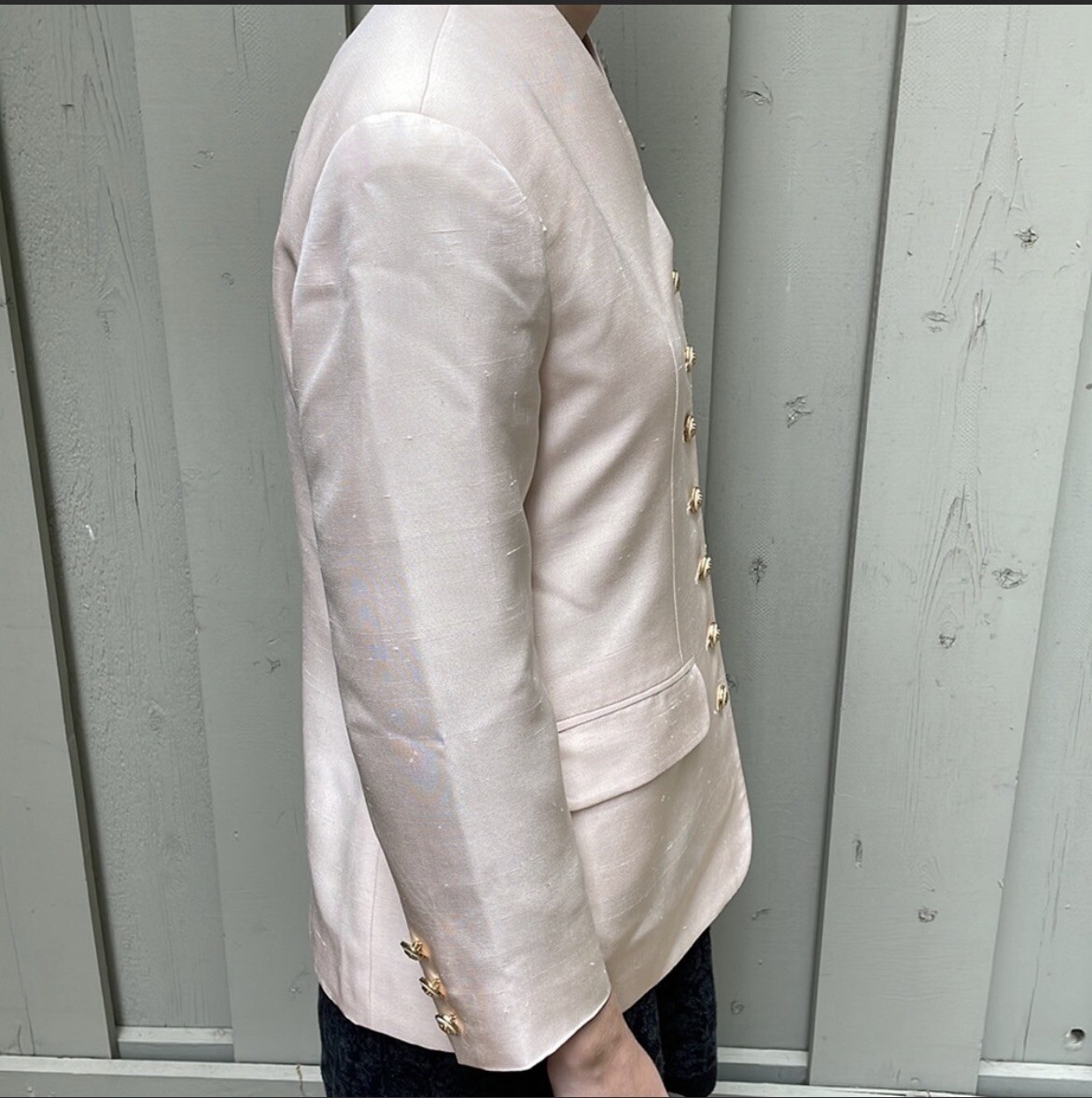 Vintage Herbert Grossman Saks 5th Avenue Blush Pink Silk Blazer Jacket Size 8P