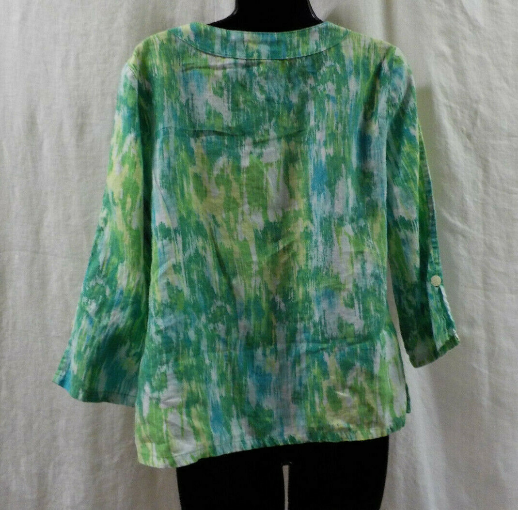 Vintage 1980’s Choices Blouse Size S Multi Color 100% Linen 3/4 Sleeves Classic