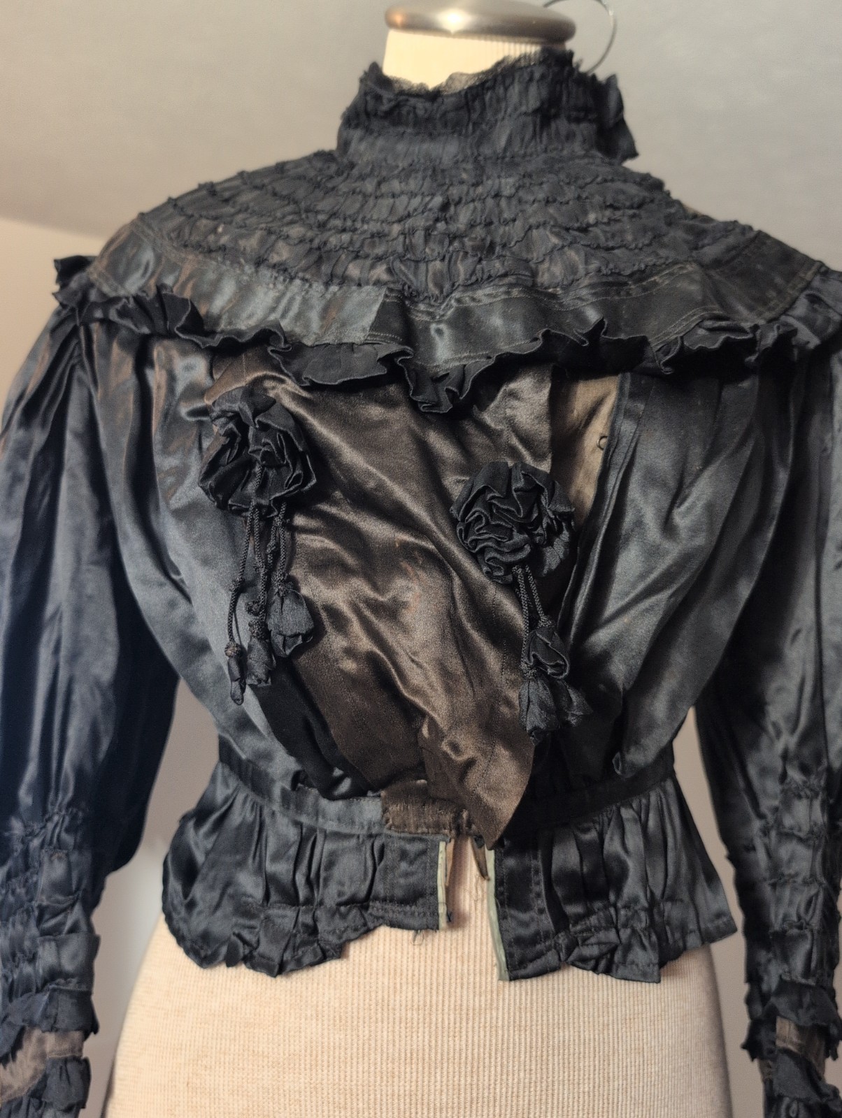 Antique Victorian Black Bodice Top 1890s Mourning Jacket Embroidery