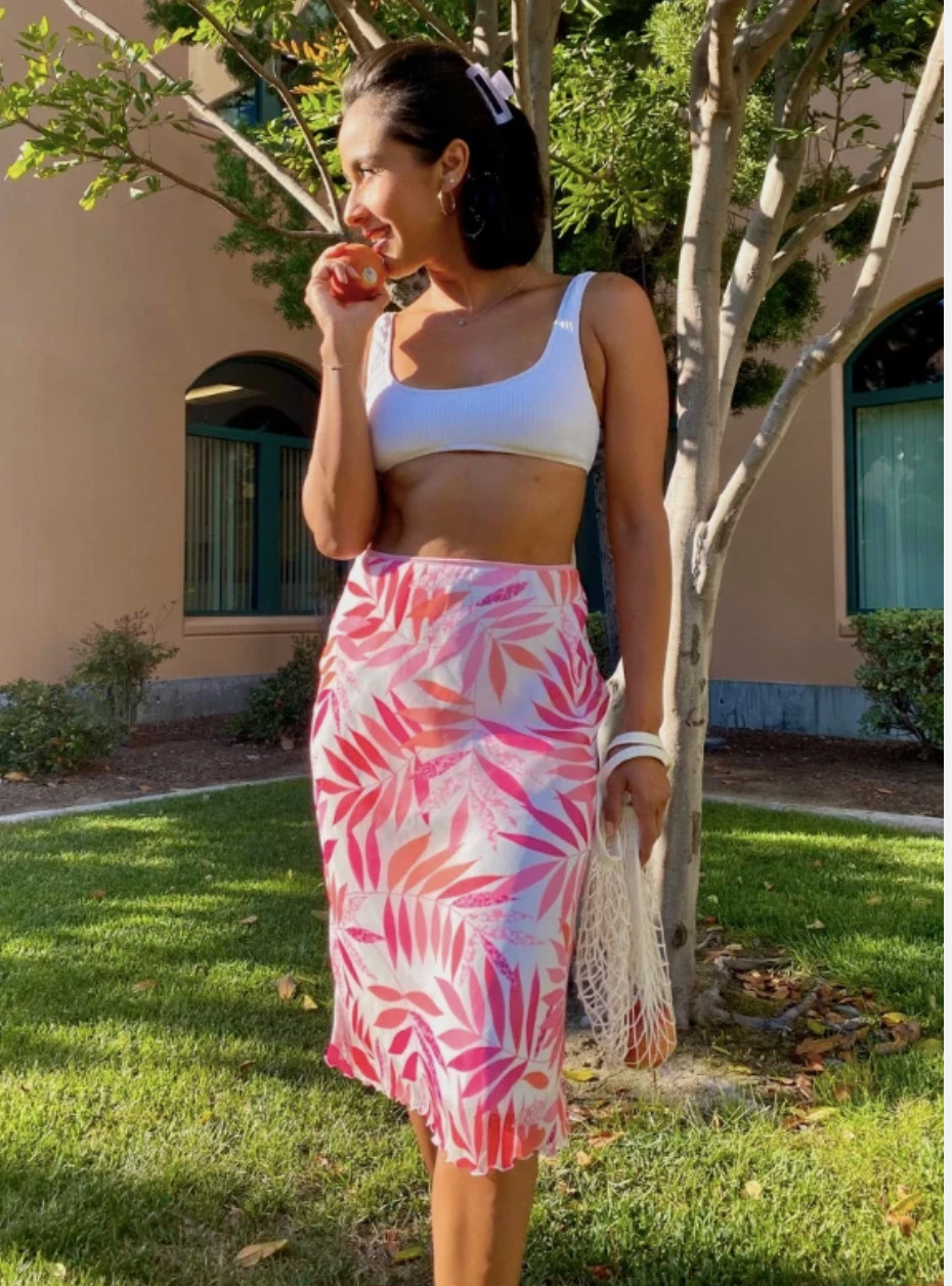 Vintage 90s Y2k Pink White Floral Midi Skirt Wrapper Brand