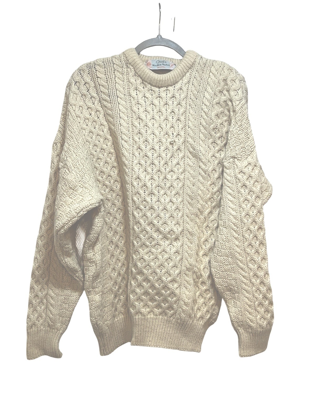 Quills Woolen Irish Fisherman Sweater Cable Knit, 100% Wool, Vintage, Ireland