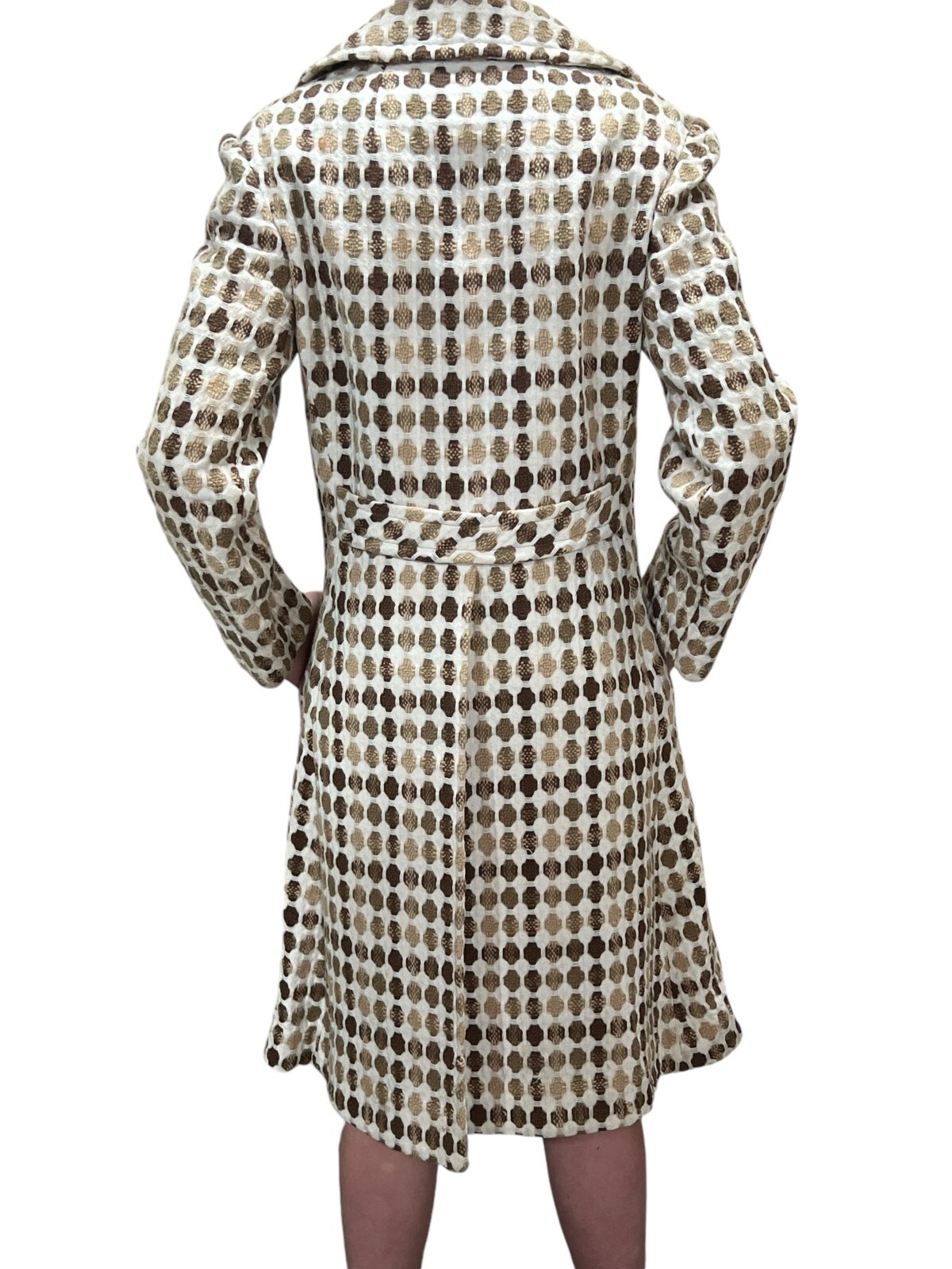 Sz S~M Vtg 60s Coat Ivory Tan Nubby Woven Asymmetrical Betty Rose Princess Seam