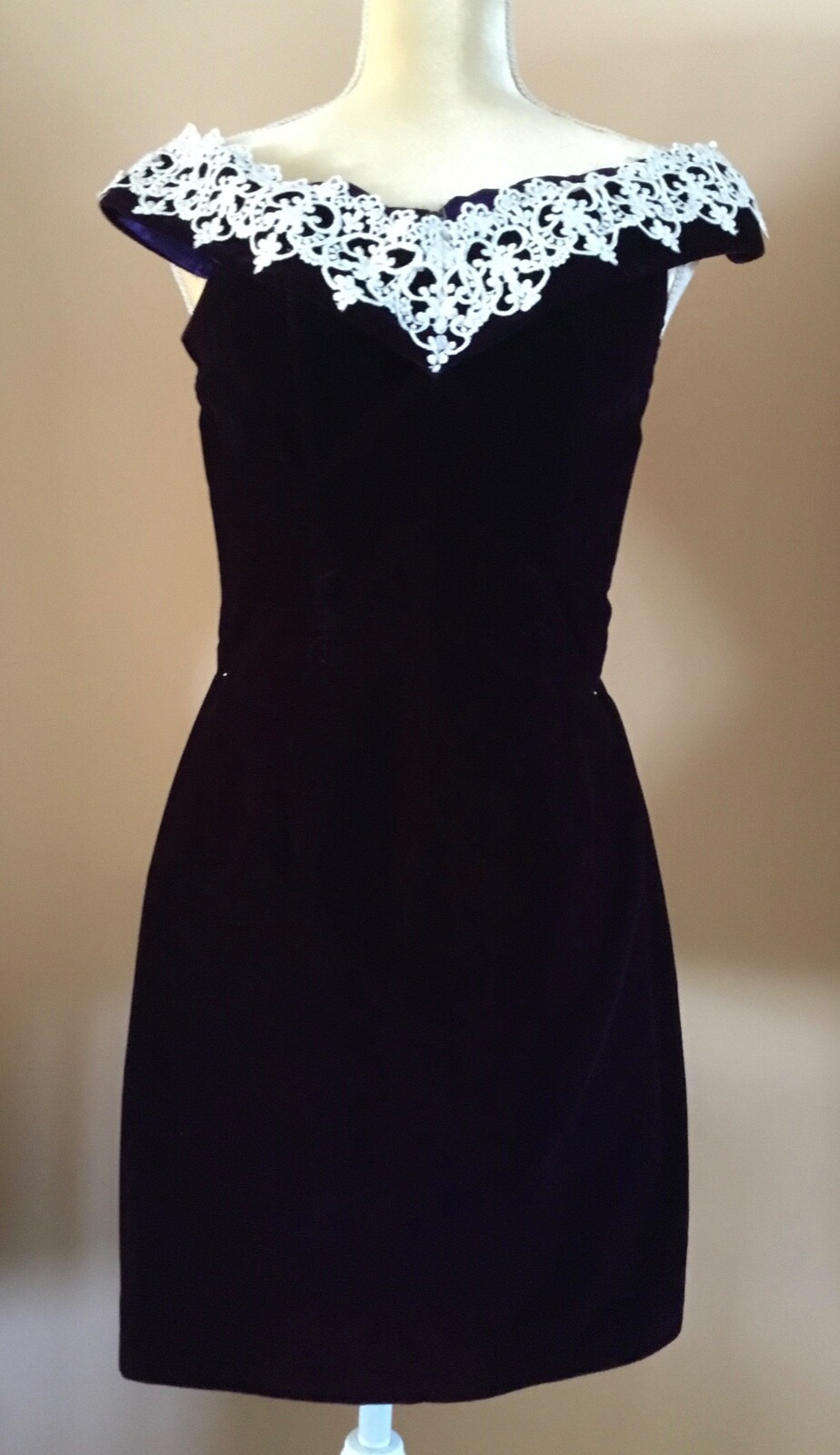 VTG JESSICA MC CLINTOCK GUNNE SAX PLUM STRAPLESS DRESS SIZE 3/4 WHITE TRIM USA