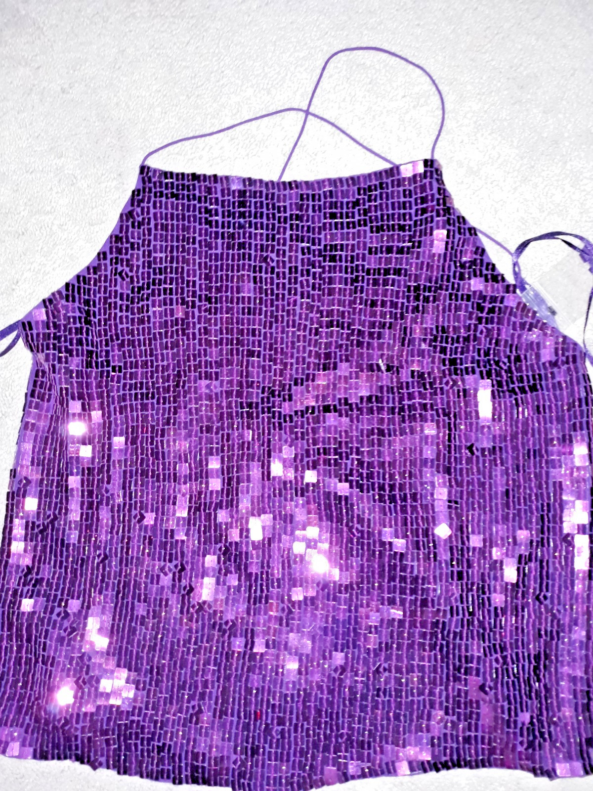 Rare 80’s Stunning Vintage DKNY Sparkling Purple Rectangle Paillette Silk Top S