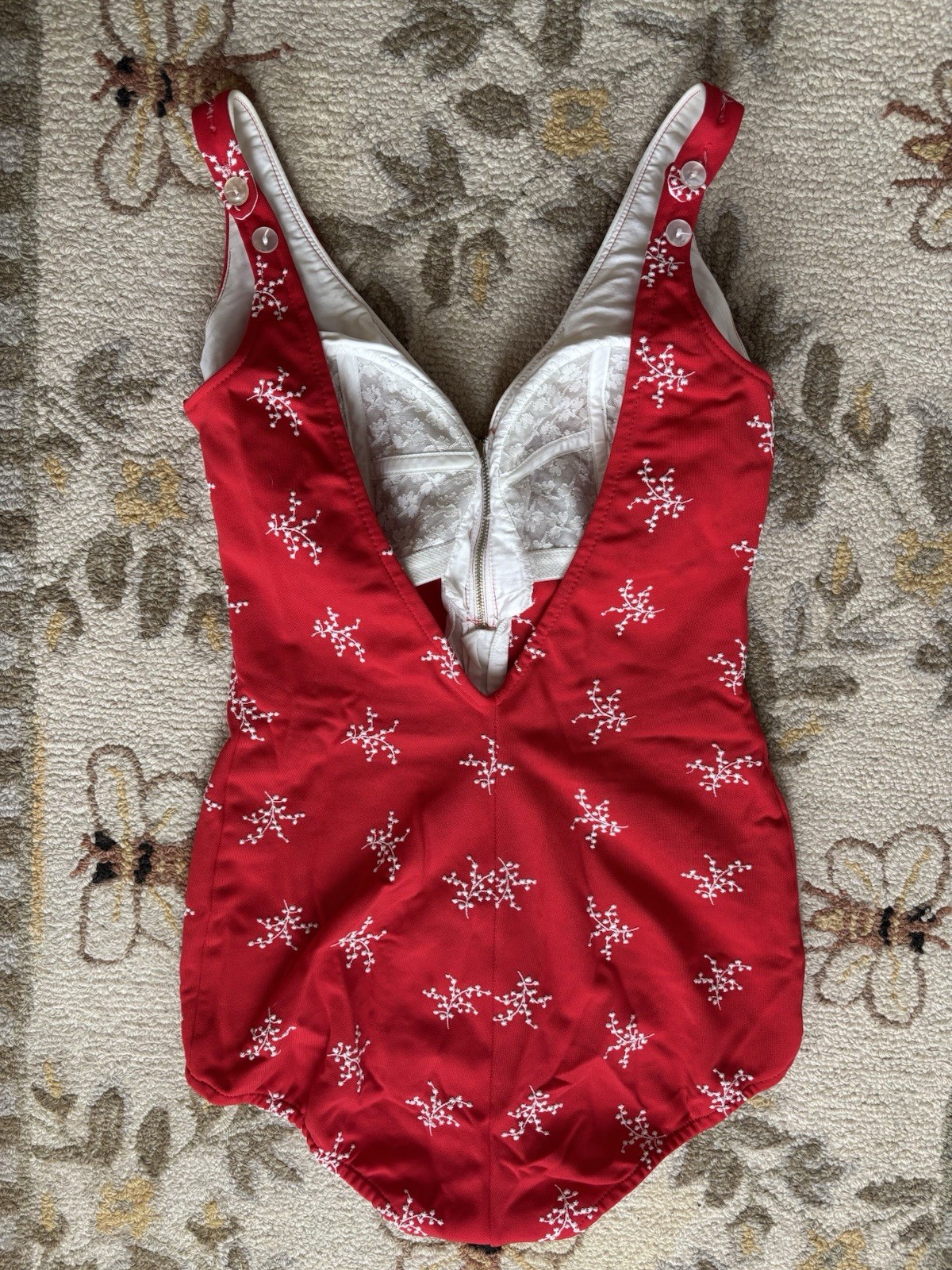 Iconic Vintage Cole Of California Swimsuit! Cherry Red With Sweet Floral Print!
