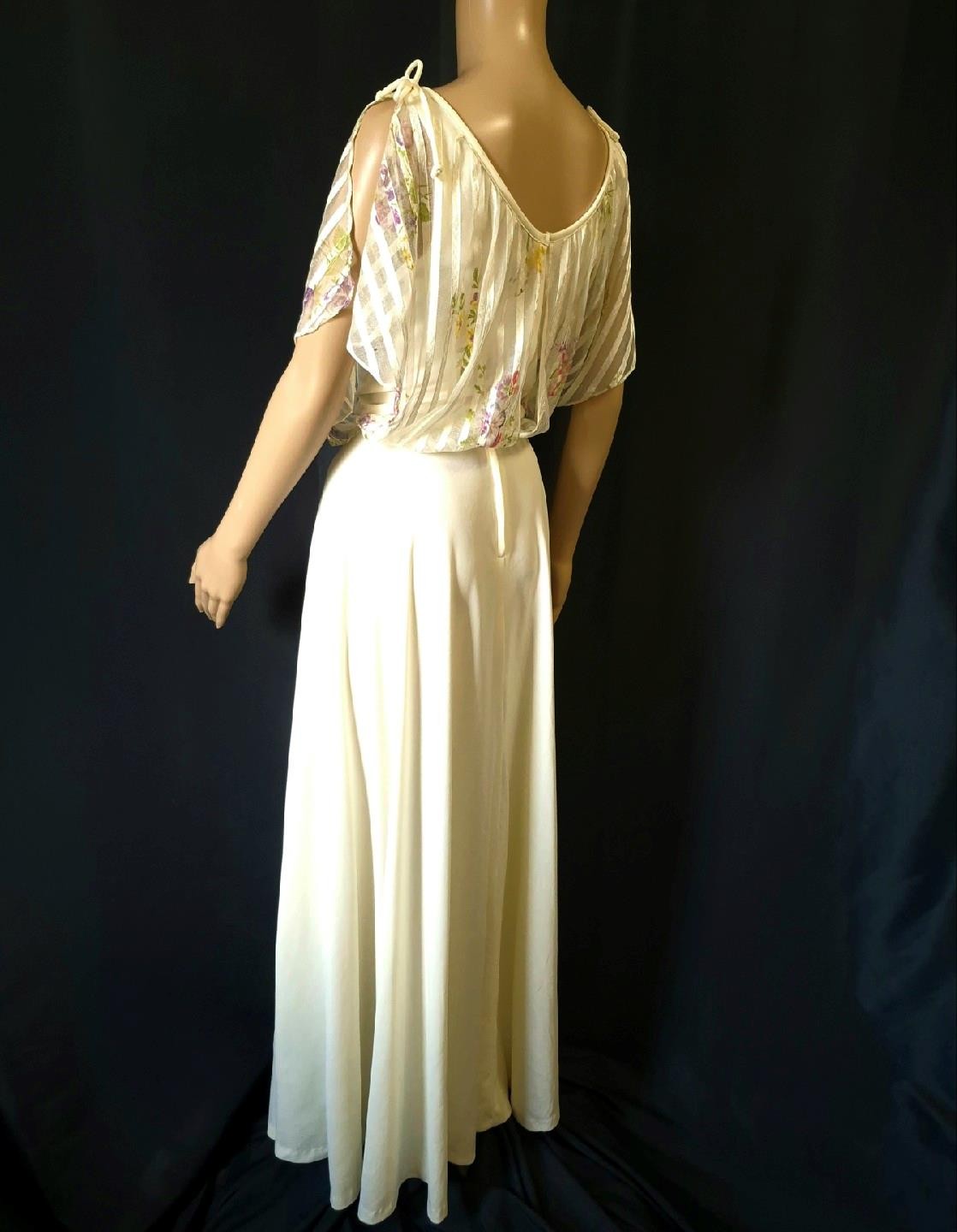 BOHEMIAN vintage 1970s FLOATY CHIFFON & DRAPED JERSEY MAXI DRESS – S