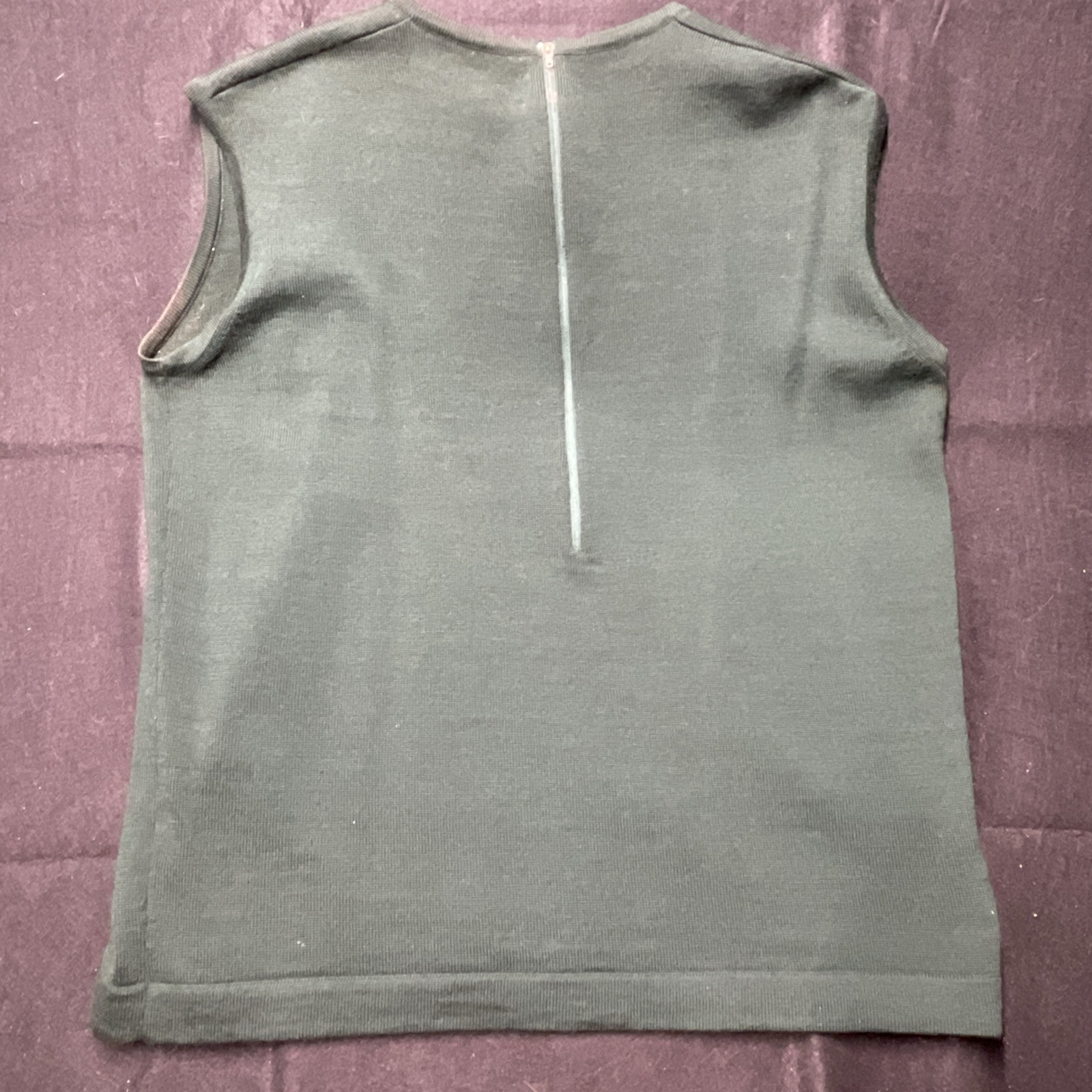 Vintage 60s Wool Sleeveless Vest Shirt Top Green Preppy Secretary Geek Sz 14 VTG