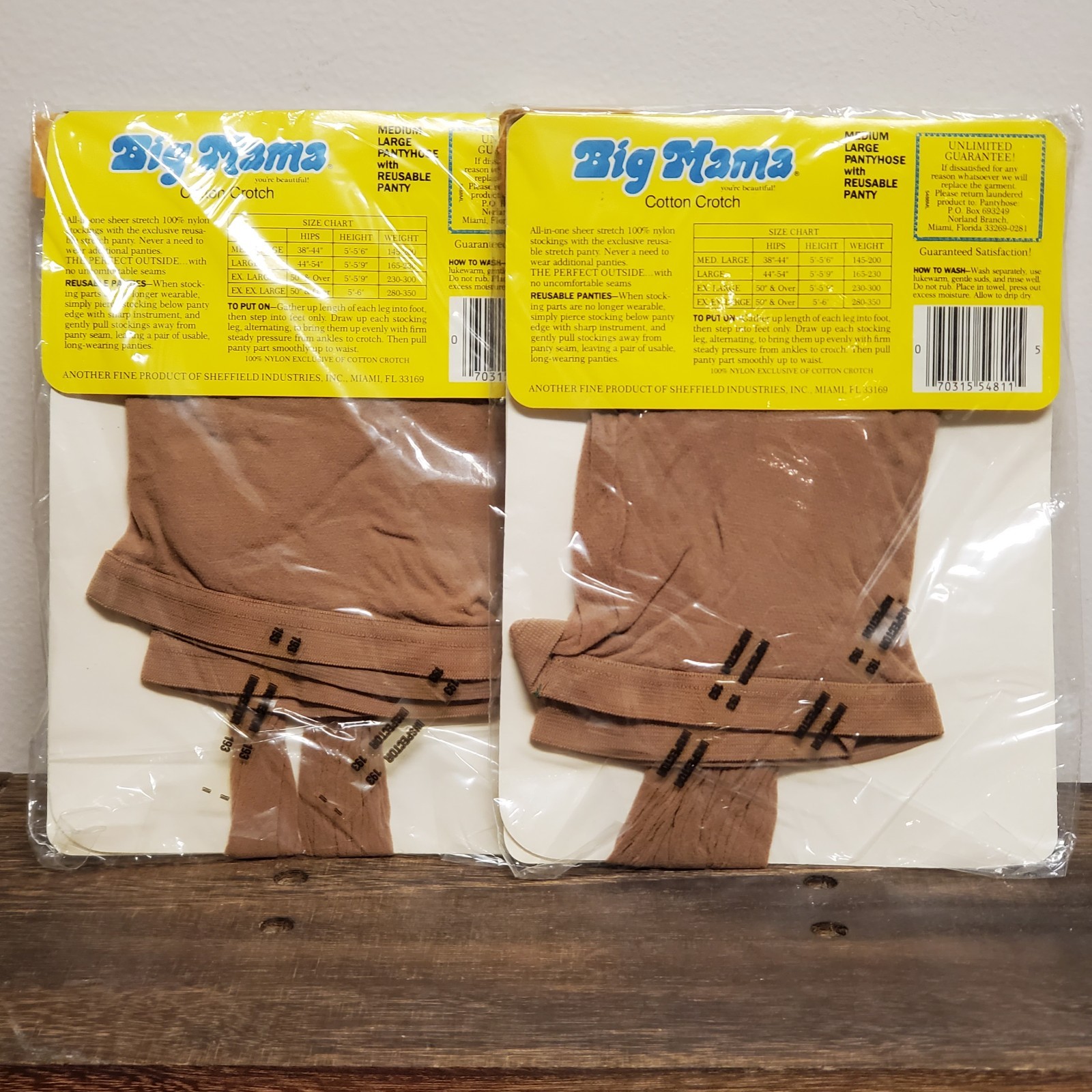 Lot of 2 Vintage 1983 Big Mama Pantyhose M L BEIGETONE Cotton Crotch Sheffield