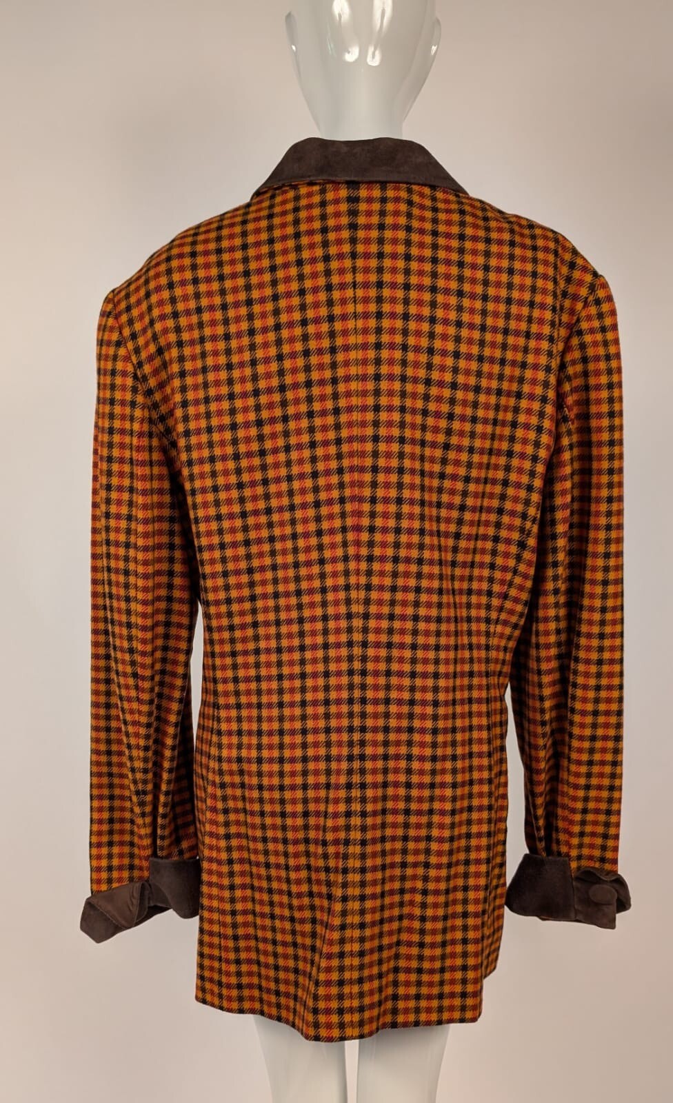 LOUIS FERAUD ORANGE PLAID WOOL + SOLID SUEDE JACKET MADE IN GERMANY
