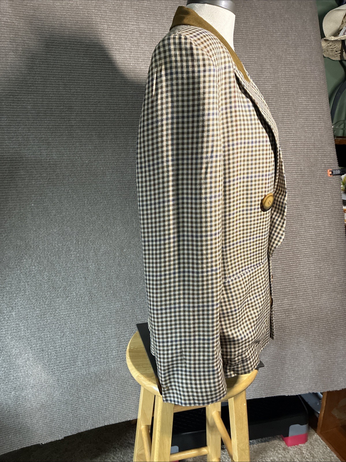Vintage Harve Benard Double Breasted Blazer in Houndstooth Checked Brown And Blu