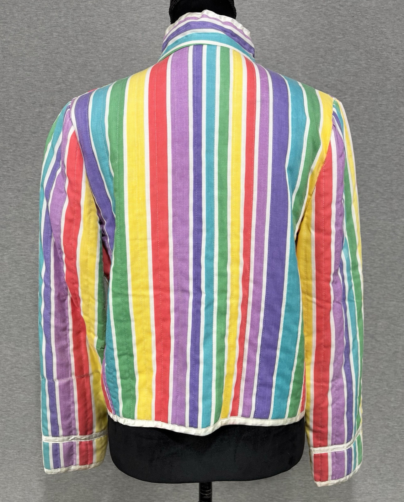 70s Quilted Rainbow Jacket Size Small Open-front Colorful Pride Vintage Pockets