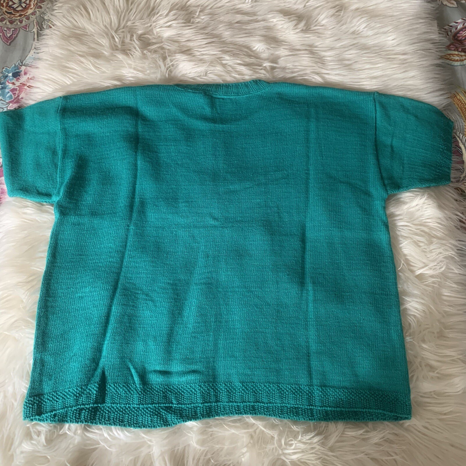 VTG 80s 90s Cape Cod Sportswear Nautical Short Sleeve Sweater Coastal Teal Green