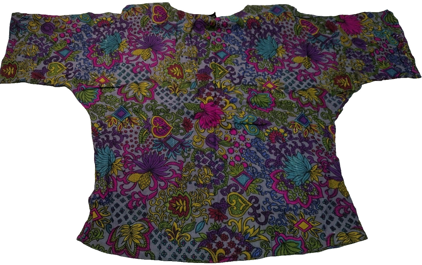 80s Zashi Rayon Top Kitsch Pattern Purple WILD PATTERN HEART Shoulder Pads NEW S