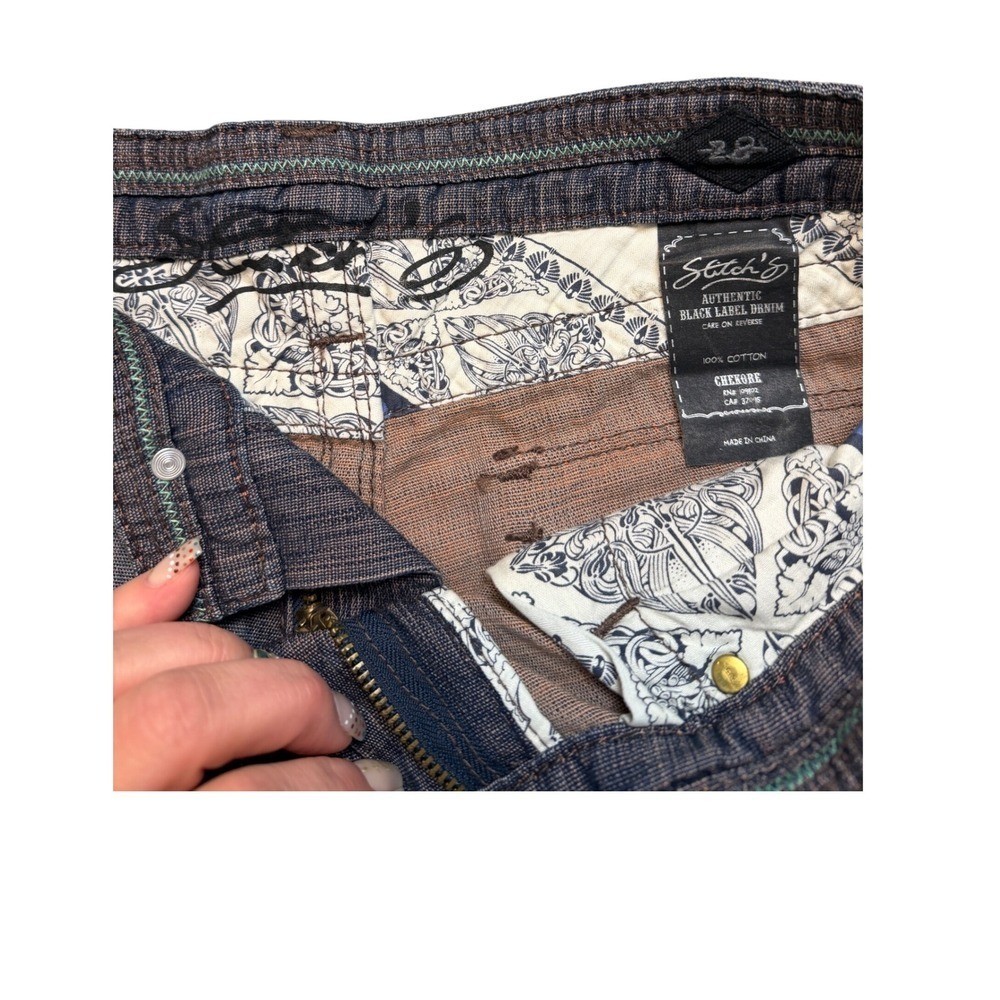 Stitches Y2K Low Rise Distressed Jean Shorts Peekaboo Pockets Y2K Size 28 Waist