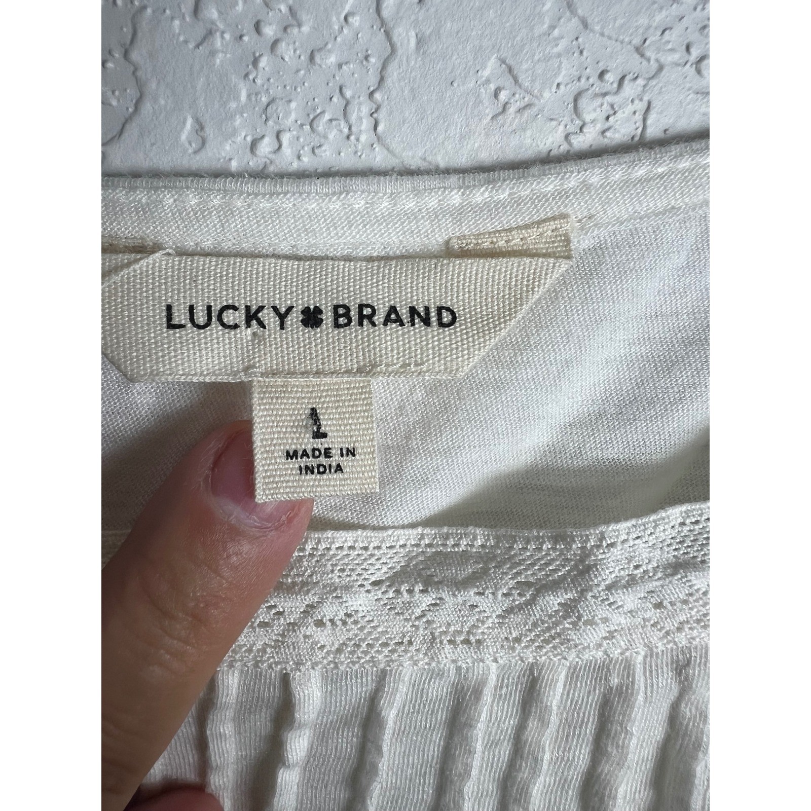 Lucky Brand Off-White Peasant Top Blouse Size Large Boho Feminine Flowy NEW