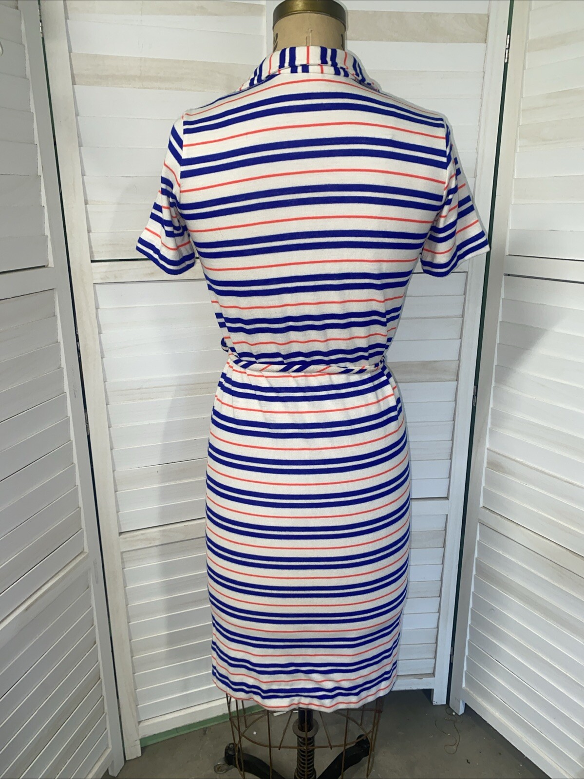 Vintage Lady Bayard 60s Striped Shirt Dress Sheath Pencil Knit Belted Small/Med