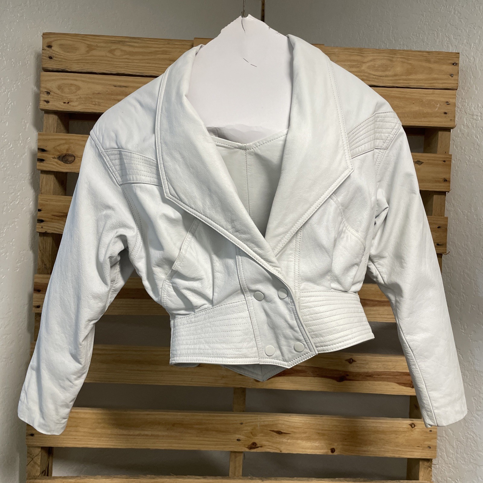 Vintage Chia White Leather Jacket Corset Set Woman’s Size Small 80’s KG JD