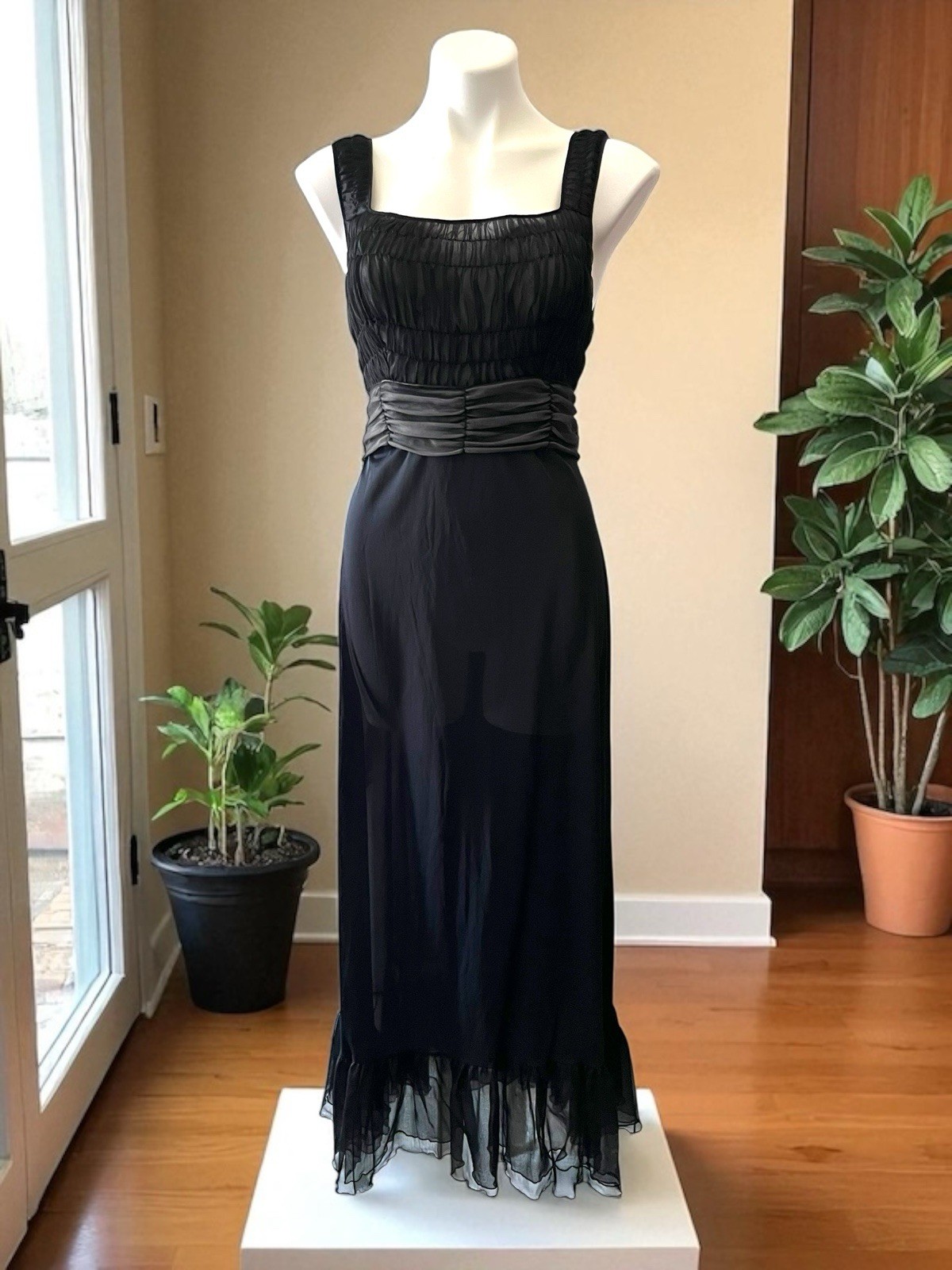 Womens Vtg 1950s 50s SEAMPRUFE Full Length Black Nightgown dress negligee 38