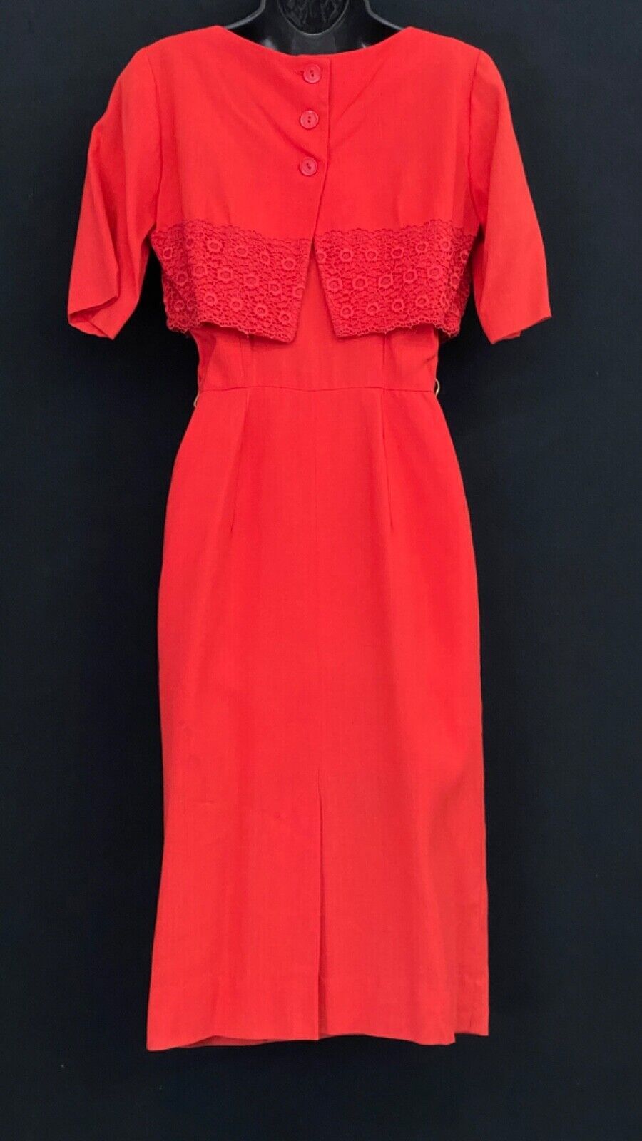 Vintage red 1950s dress set, short sleeve, sleeveless sundress bolero, pin-up XS