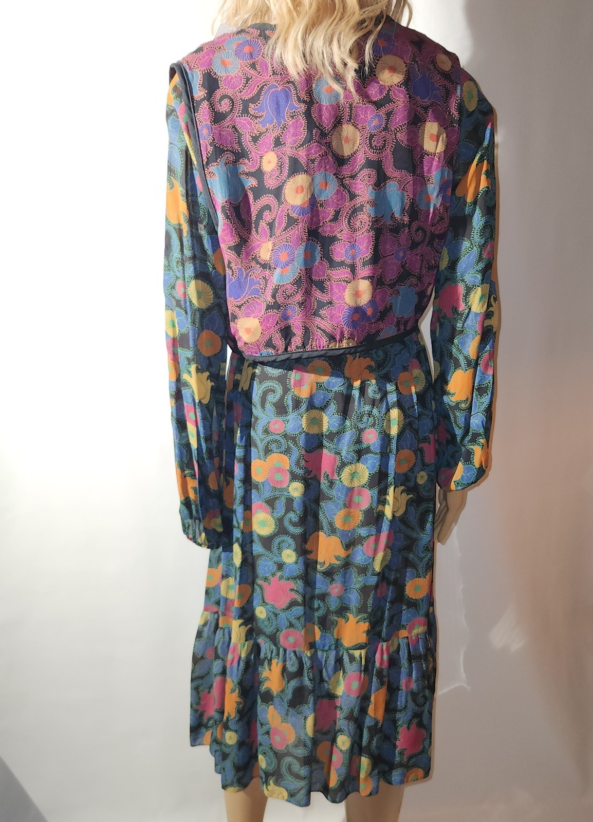 VINTAGE 1970S HIPPIE PEASANT DRESS WITH MATCHING REVERSIBLE DRESS ELASTIC WAIST