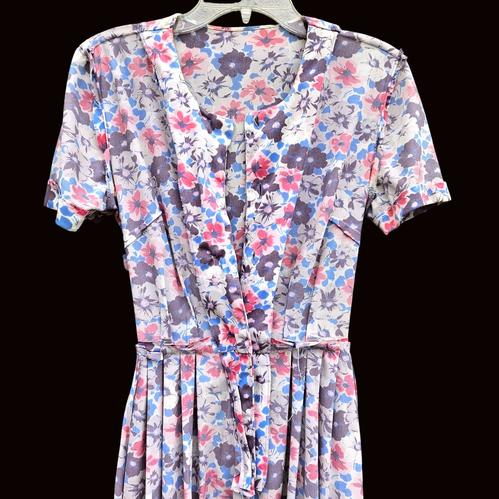Vintage 60s Floral Midi Dress Shelton Stroller S Fit and Flare Short Sleeve