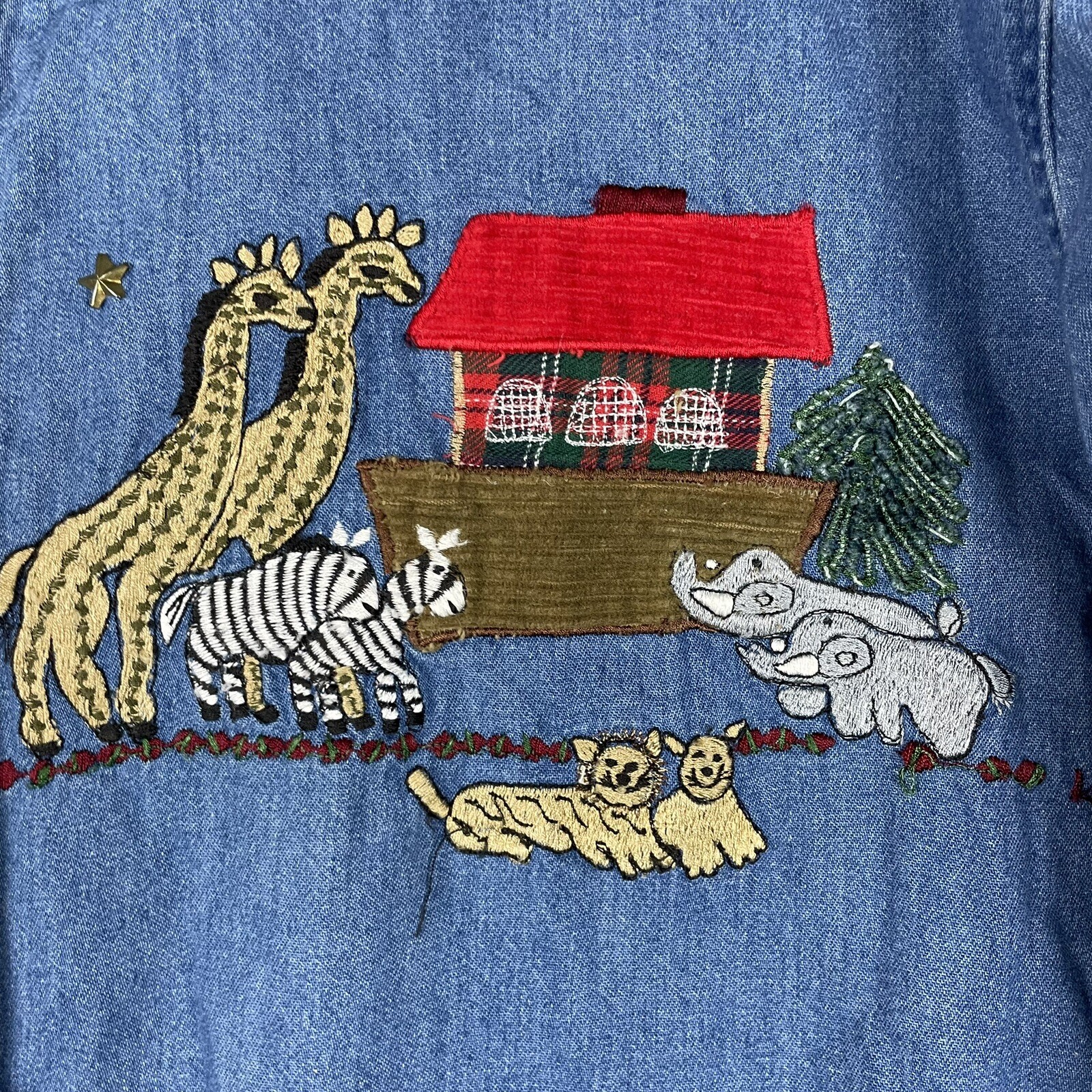 Paul Harris Design Vintage Noah’s Ark Denim Shirt Cross Stitch GrannyGore 90s