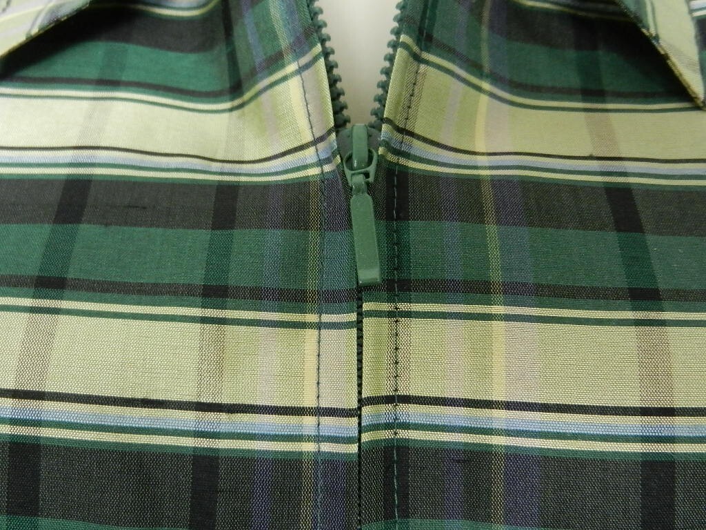 VTG. 2000s SILKLAND Raw Silk Green Plaid Lined 3/4 Sleeve Lightweight Jacket M