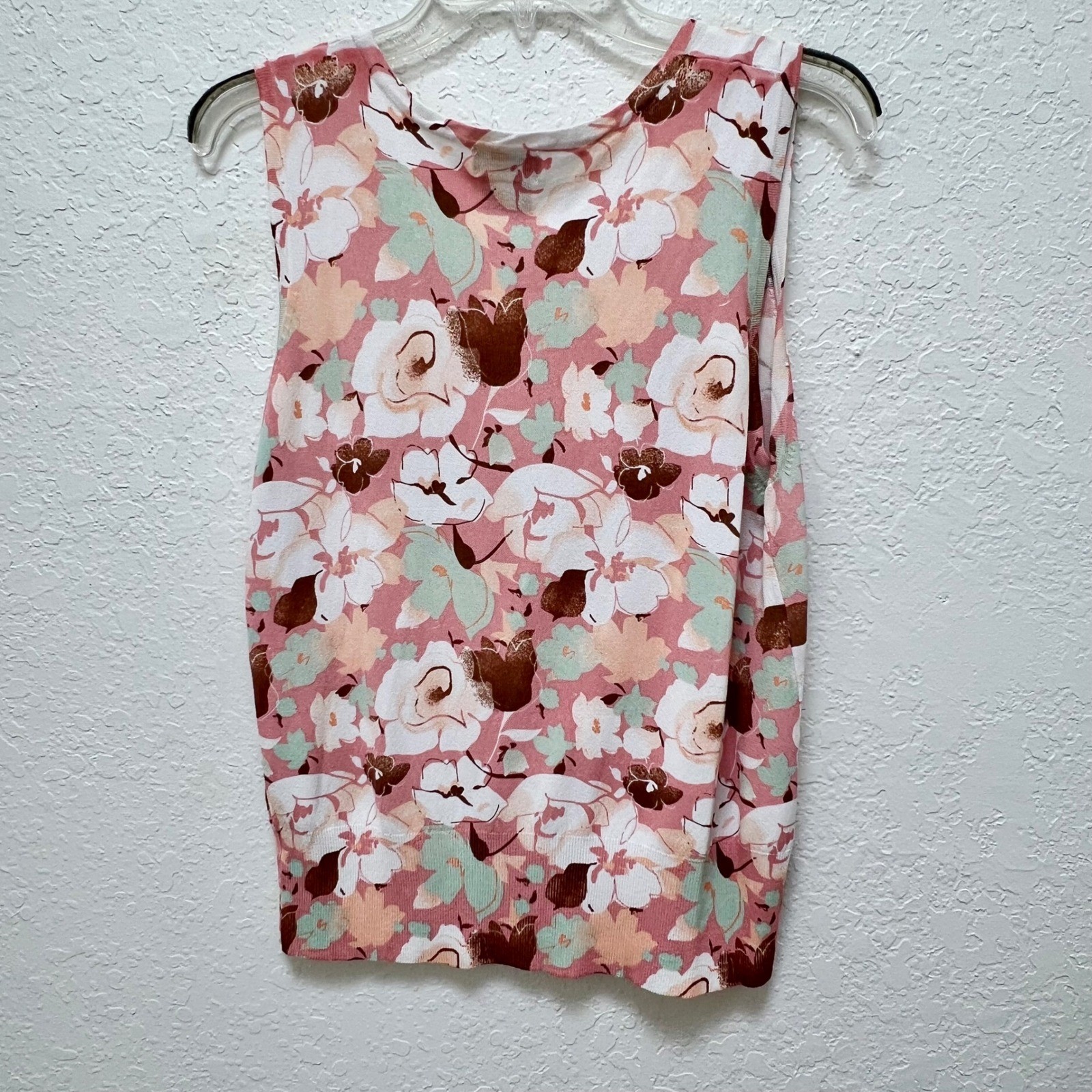 George Floral Knit Top & Jennifer Moore Silk Skirt Set Rust Orange Pink XL 16