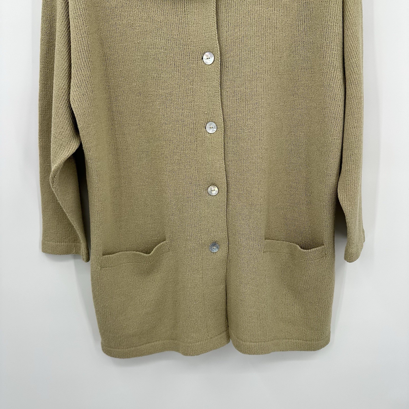 vintage HELEN HSU NY 2 piece knit pant set cardigan jacket XL tan 90s relaxed