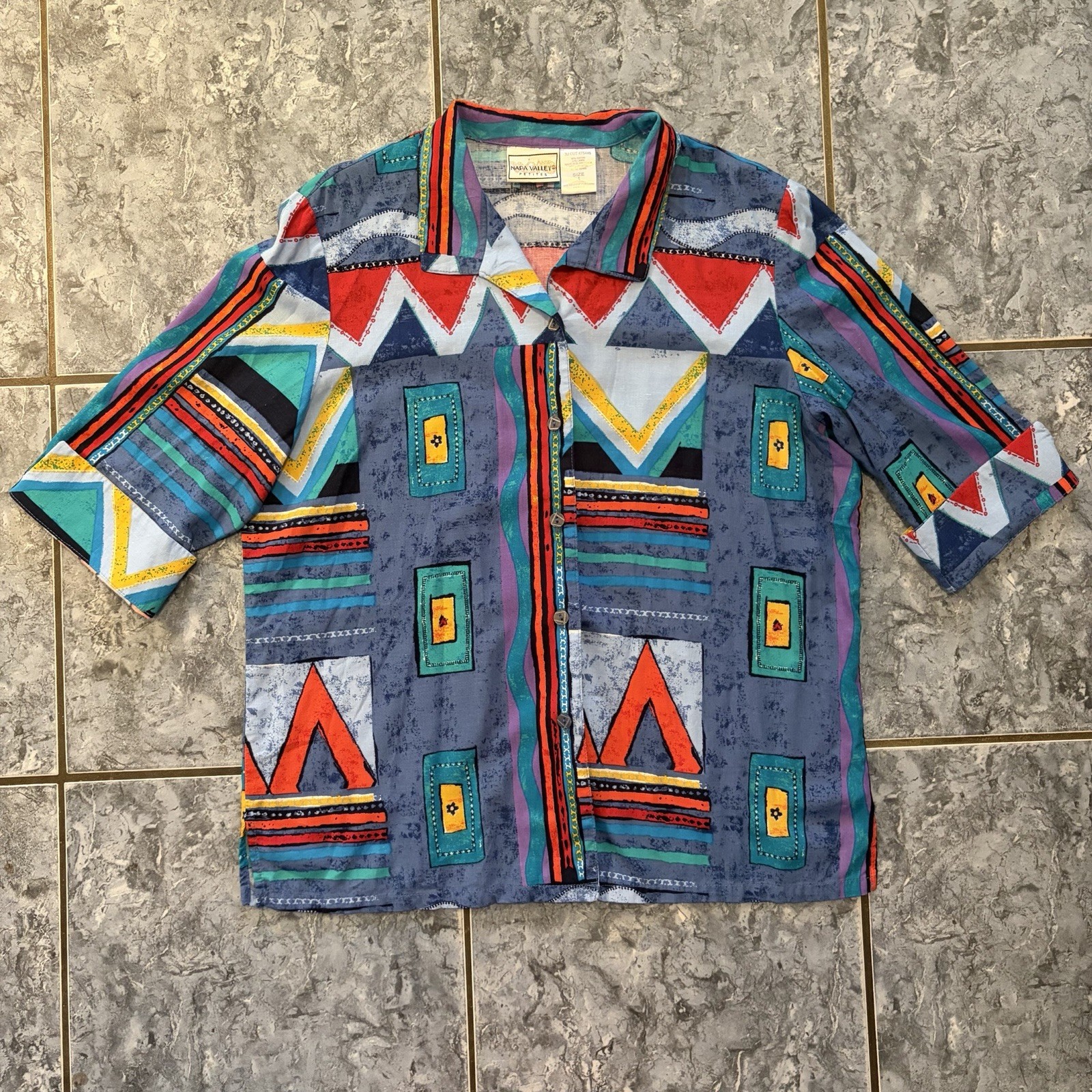 Napa Valley Vintage 90s Funky Retro Print Oversized Button Down Shirt size Large