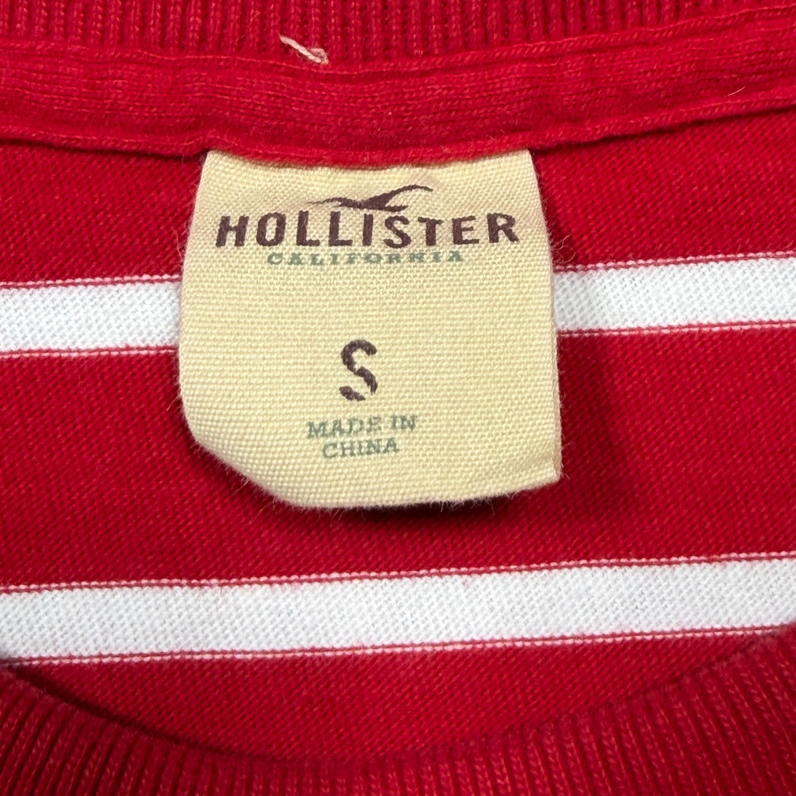 Vintage 2000s Red White Striped 100% Cotton Hollister Crew Neck Tee S