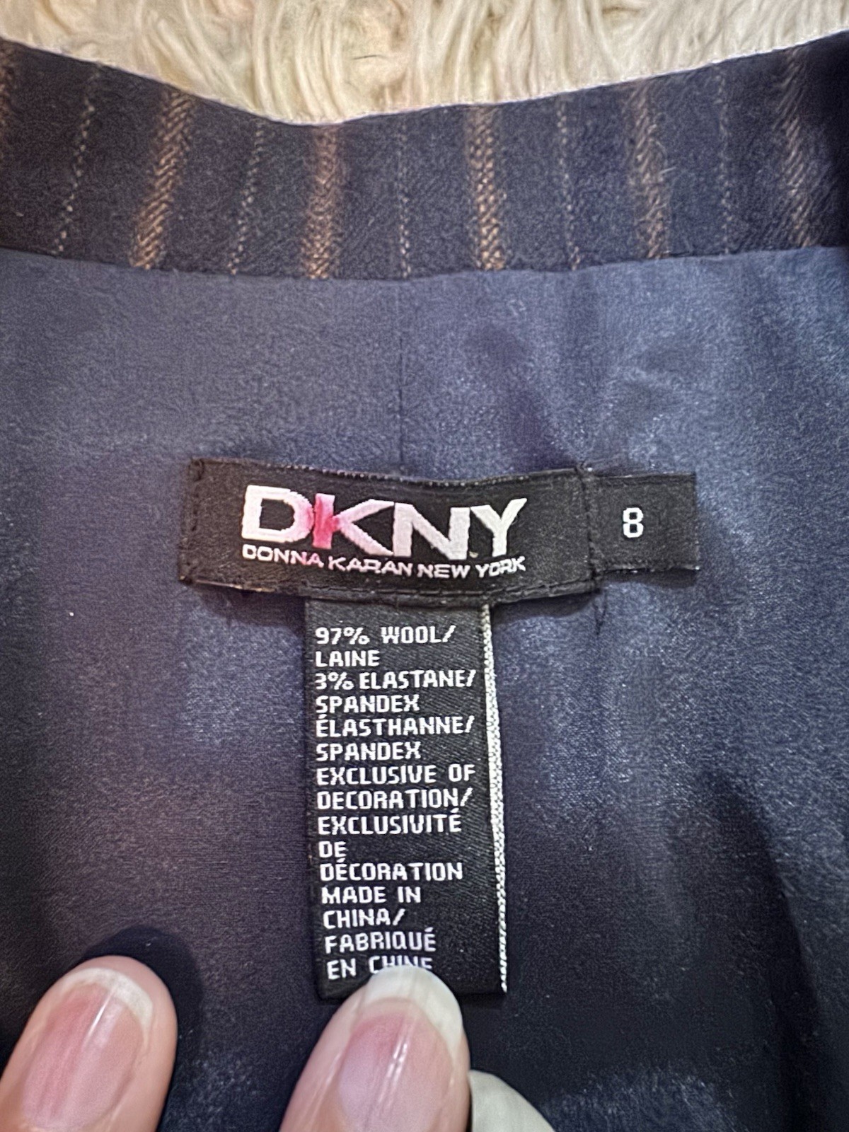 Vtg DKNY Donna Karan Navy Striped Beaded Blazer Jacket 8 S M 80s 90s Pockets