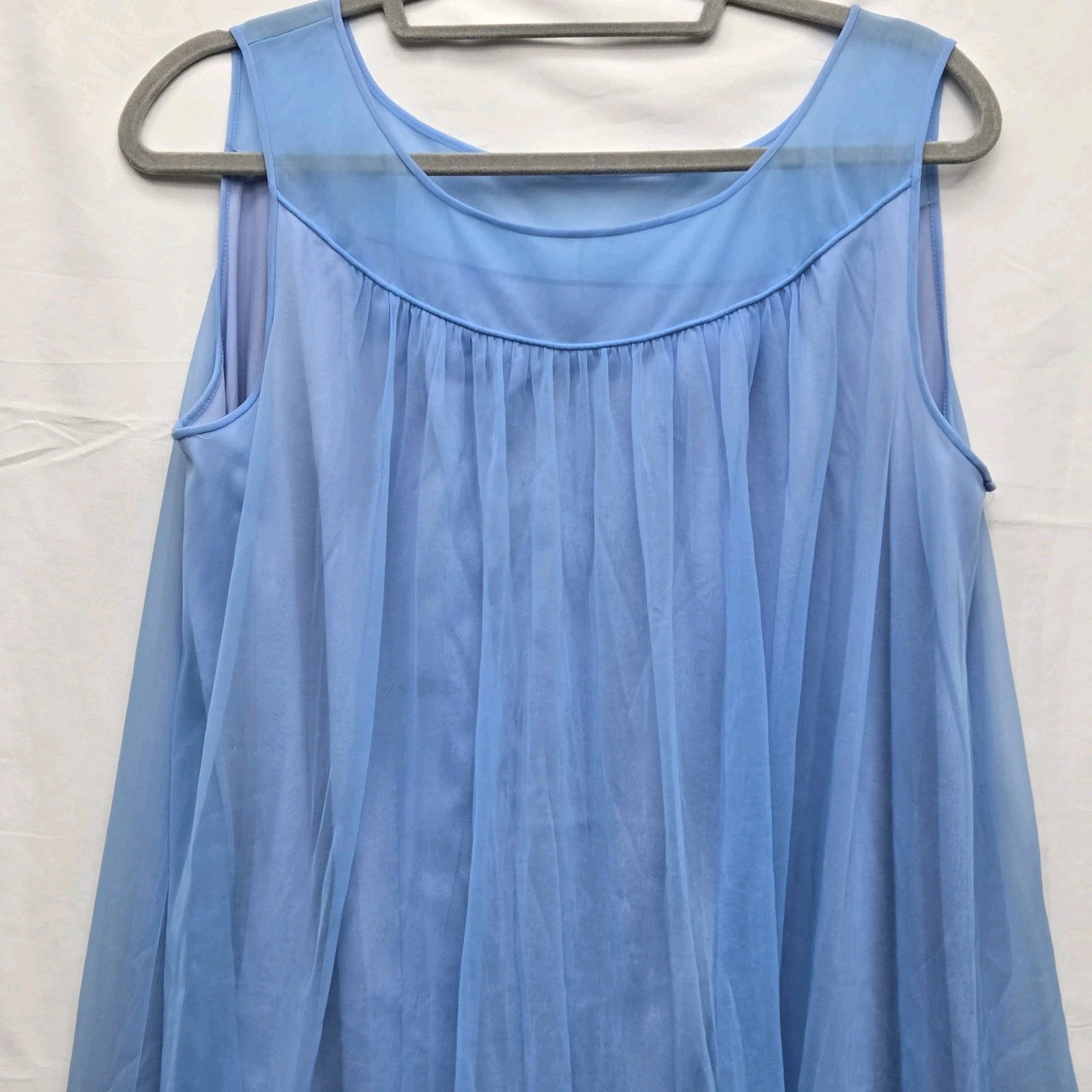 Vintage 1960s Blue Chiffon Babydoll Nightgown Sheer Ruffle Lingerie Dress Size L