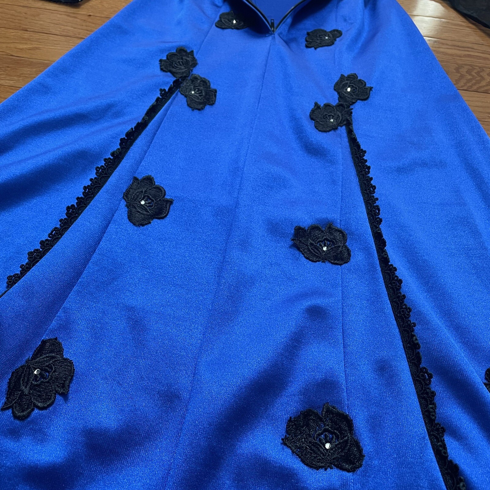 Vintage Cottagecore Prairie Electric Blue Formal Dress Puffy Sleeves XS Petite