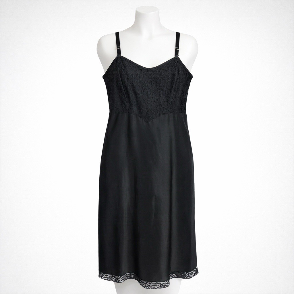 Vintage Saucy Barbizon Womens Slip Dress Sz 20.5/L Black Lace Bodice Coquette