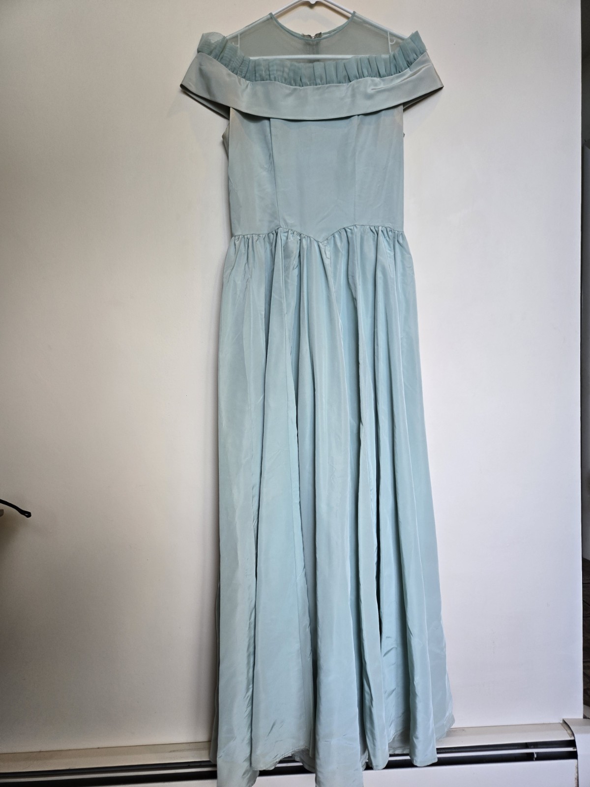 Vintage Homemade Formal Prom Gown Dress TALL Aqua Teal Blue Tulle Long Length