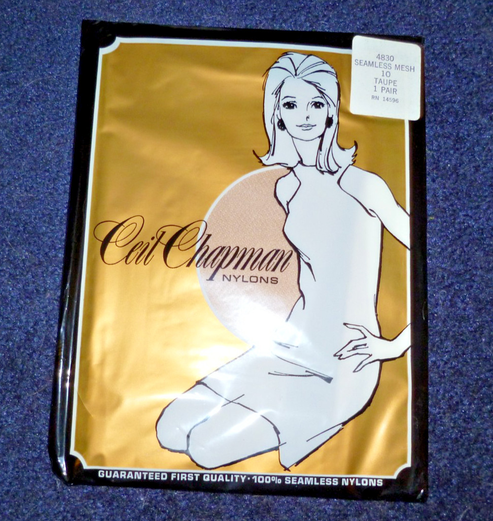 Vintage 1960’s Ceil Chapman Seamless Mesh Nylons – Sz. 10, 1 Pr., Sealed Pack