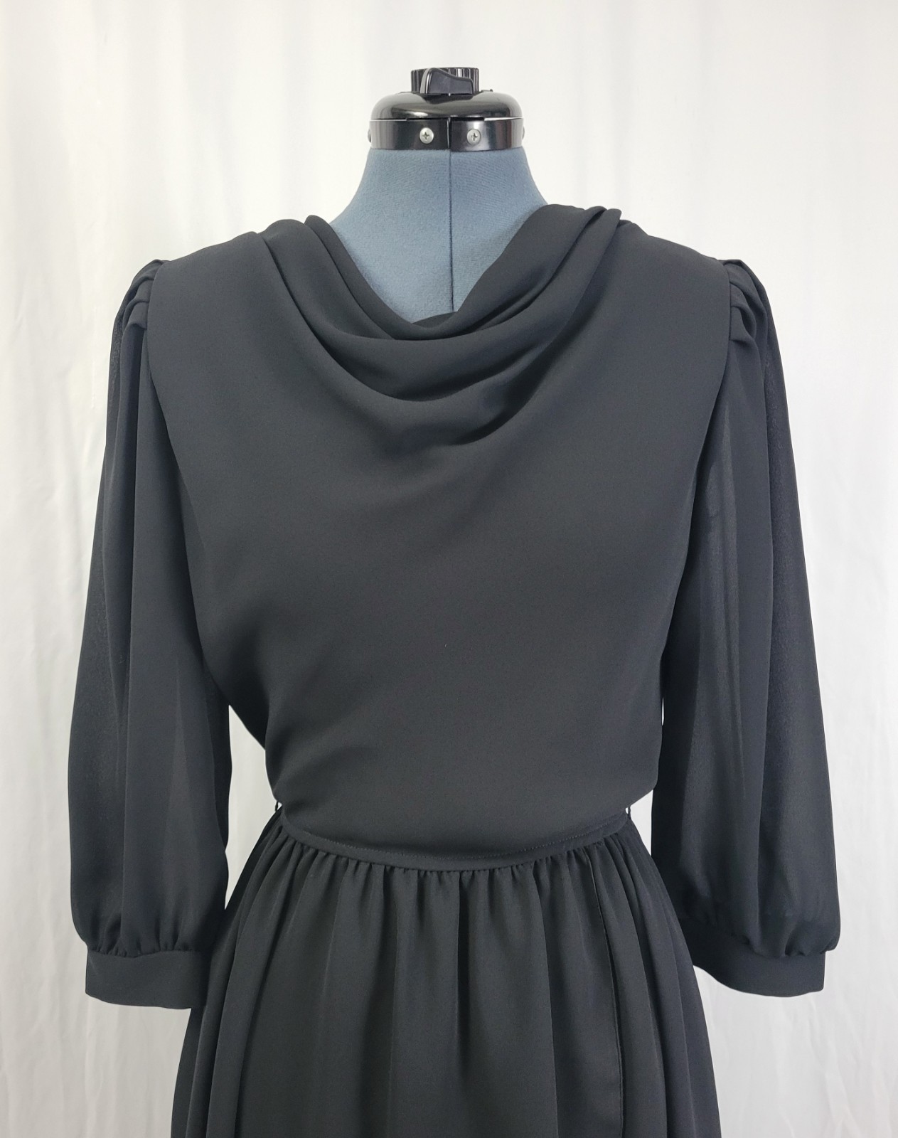 Vintage Leslie Fay Black Blouson Dress w Wrap Skirt Size 8