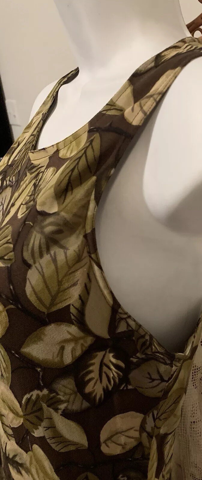 Vintage Et Vous Dress 100% Silk Maxi, Detailed Leaf Design , Cottage Core