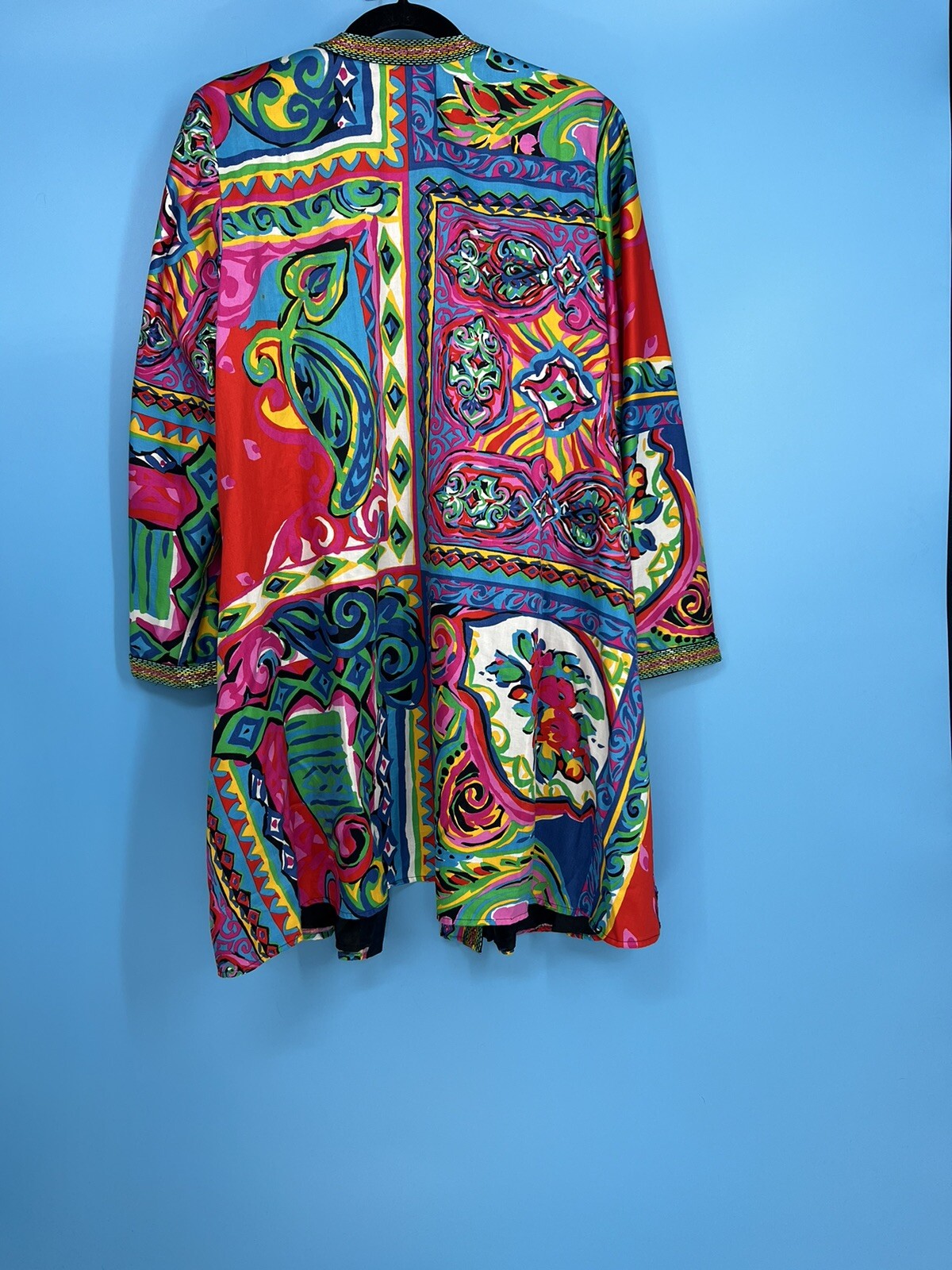 VINTAGE DIANE FREIS BEADED COTTON ABSTRACT PRINT JACKET W BEADS AND SEQUINS