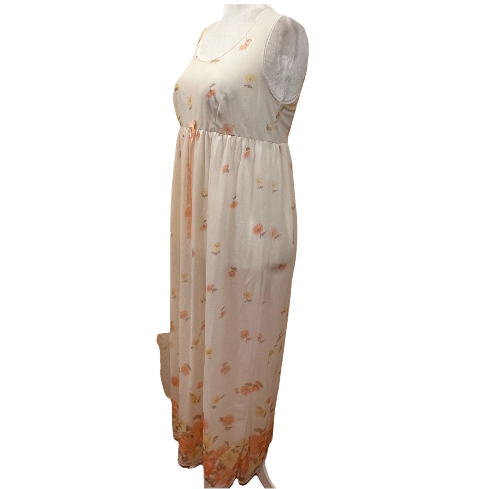 St Michael Vtg Women’s Cottage Floral Nightgown Chiffon Maxi 70s Milkmaid Small